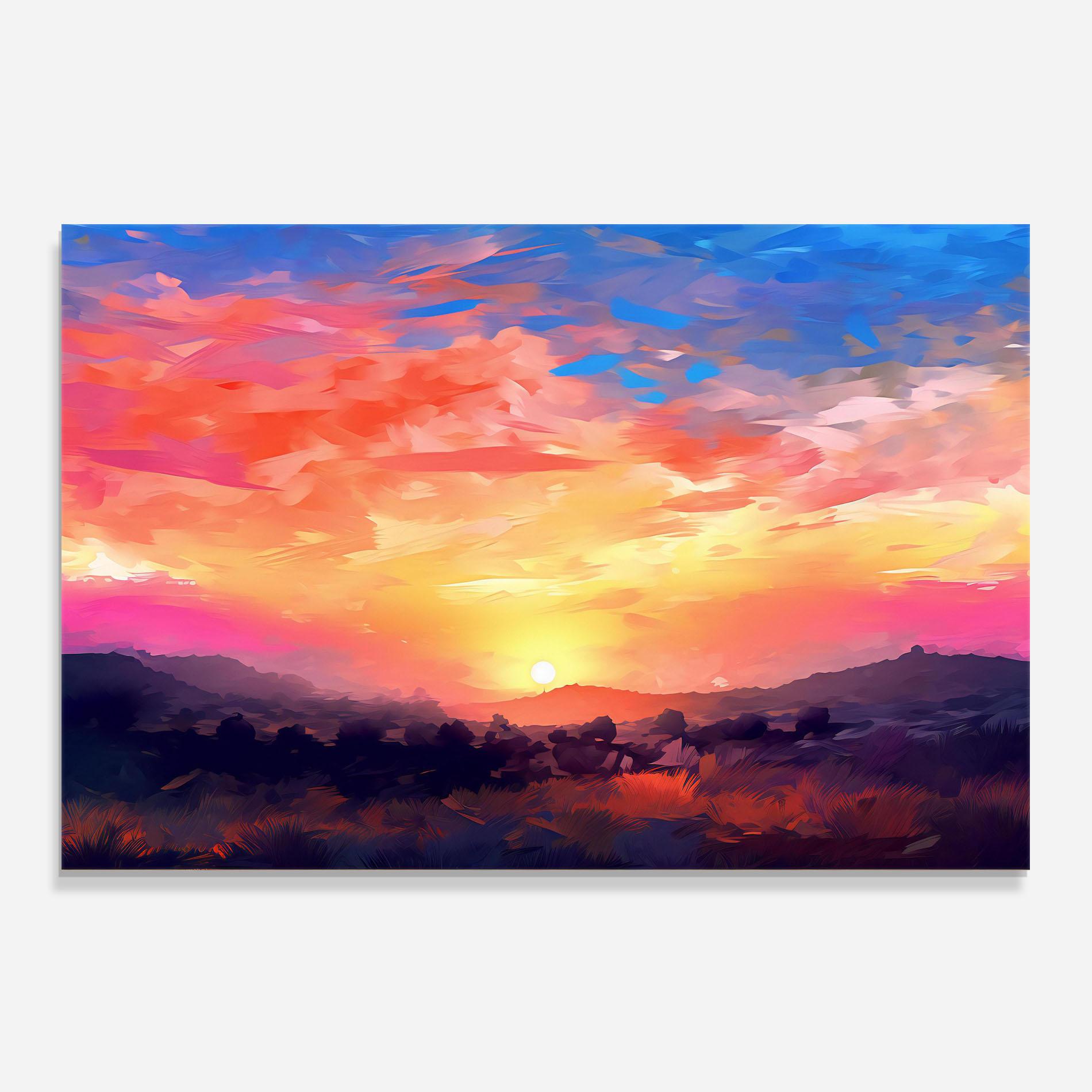 Panou Sticla Bucatarie Colorful Sunset Mountains mockup 0