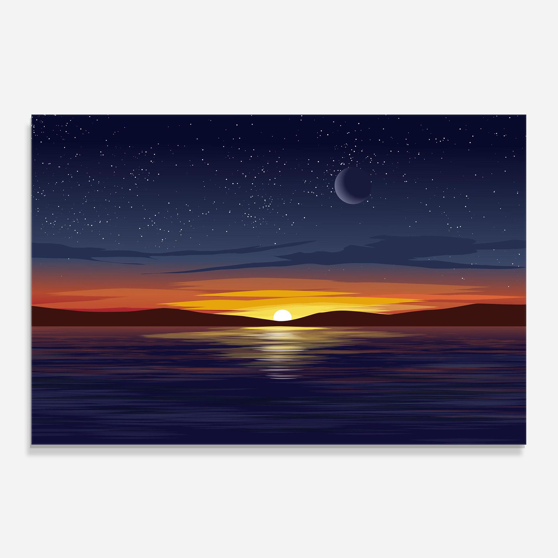 Panou Sticla Bucatarie Ocean Moon Sunset mockup 0