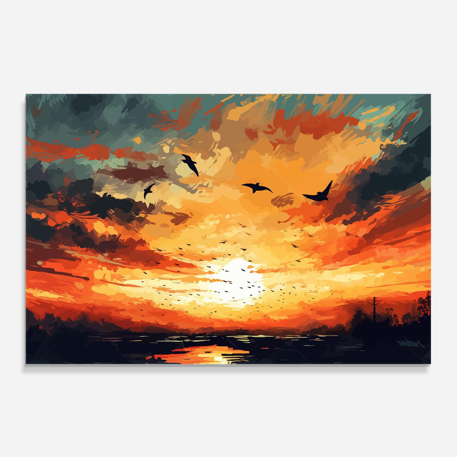 Panou Sticla Bucatarie Orange Green Sunset mockup 0