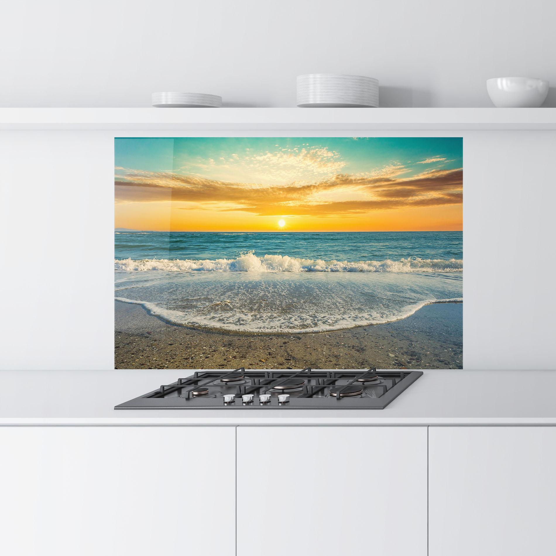 Panou Sticla Bucatarie Beach Dramatic Sunset mockup 9