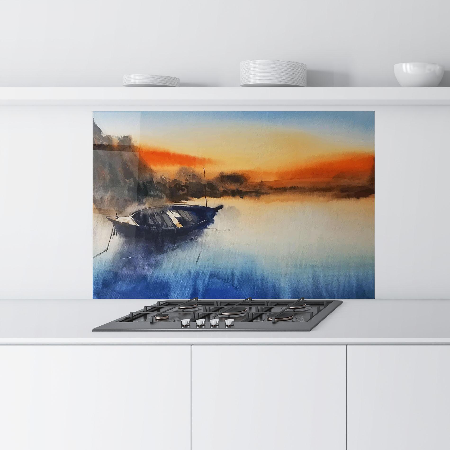Panou Sticla Bucatarie Boat Sunset mockup 9