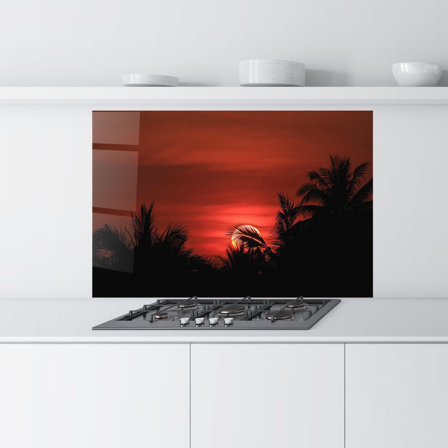 Panou Sticla Bucatarie Coconuts Tree Sunset mockup 9