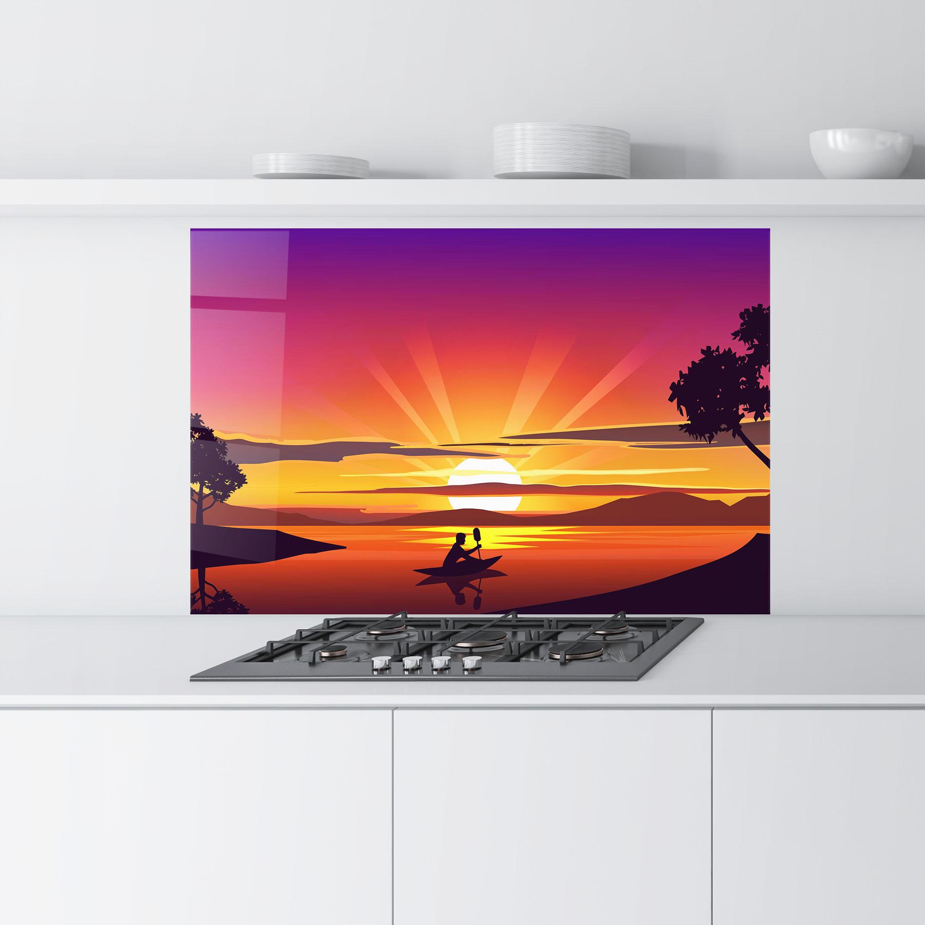 Panou Sticla Bucatarie Lake Camp Sunrise mockup 9