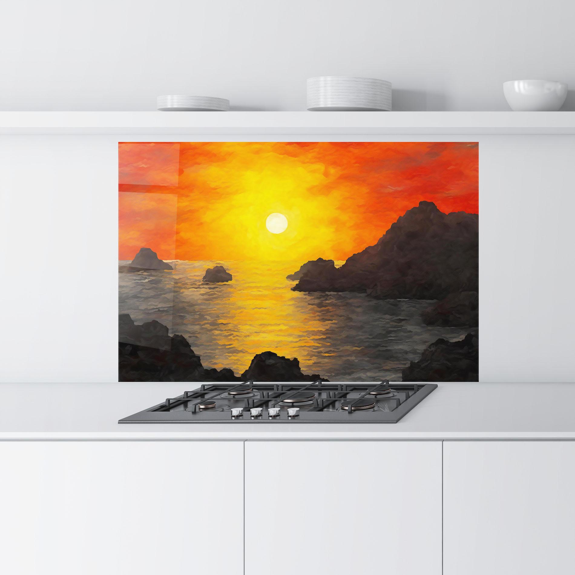 Panou Sticla Bucatarie Mountains Rocks Painting mockup 9
