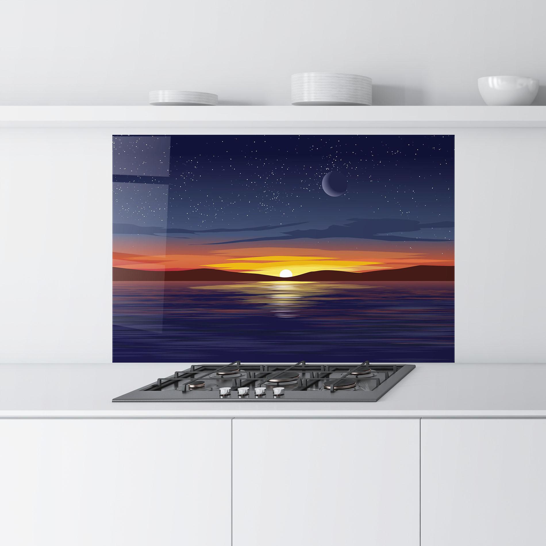 Panou Sticla Bucatarie Ocean Moon Sunset mockup 9