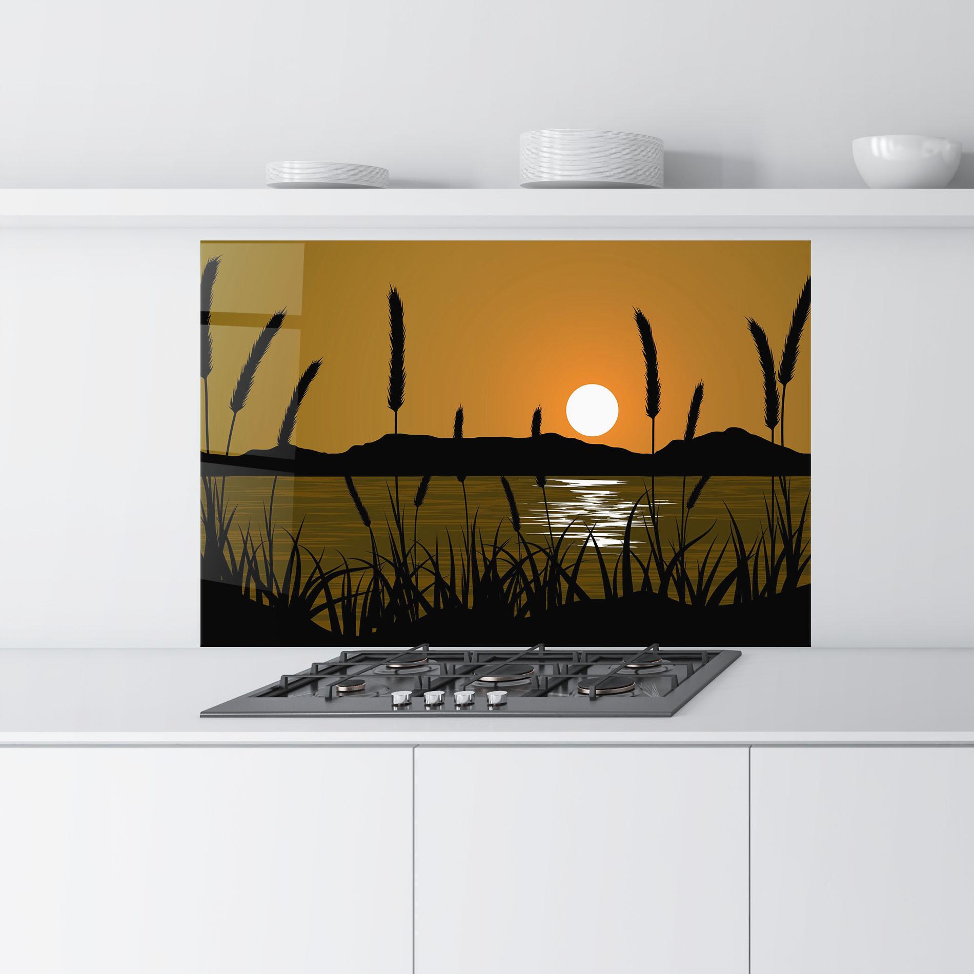 Panou Sticla Bucatarie Orange Brown Sunset mockup 9