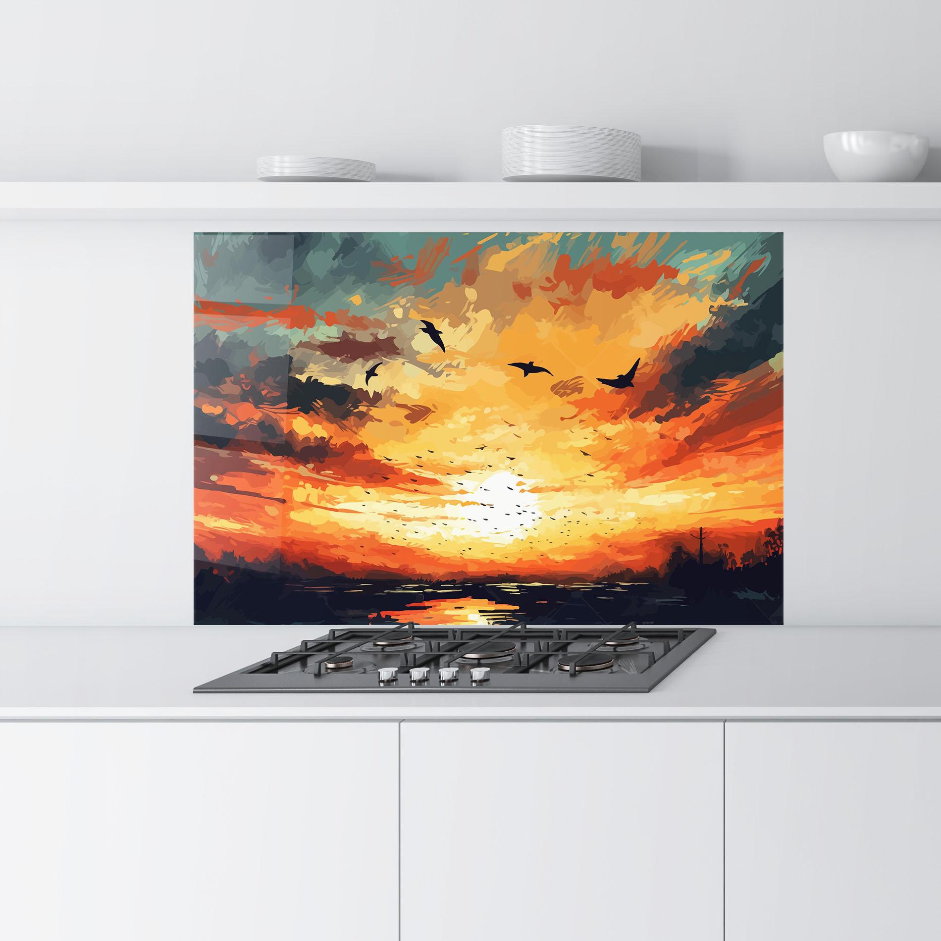 Panou Sticla Bucatarie Orange Green Sunset mockup 9