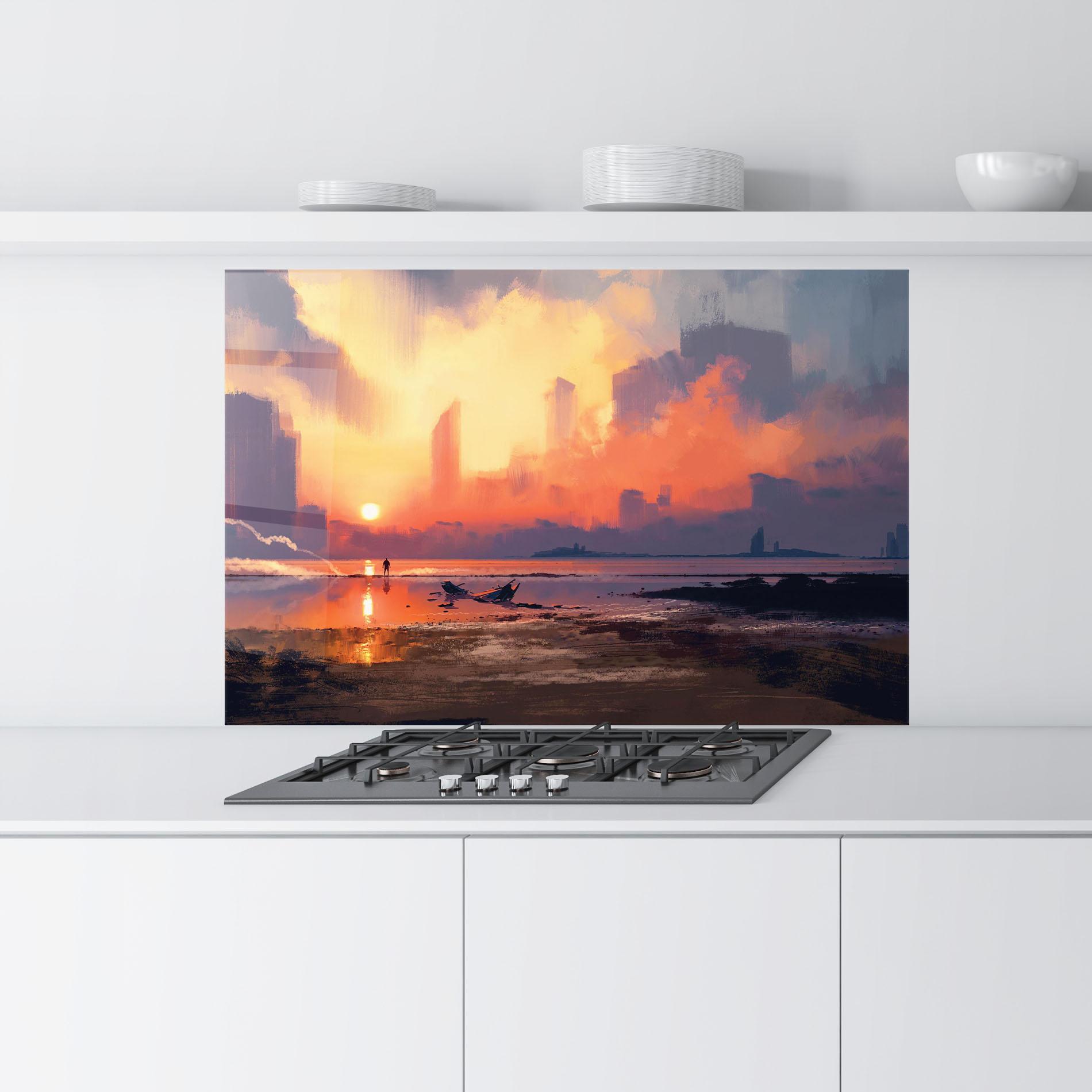 Panou Sticla Bucatarie Skyscrapers Sunset mockup 9