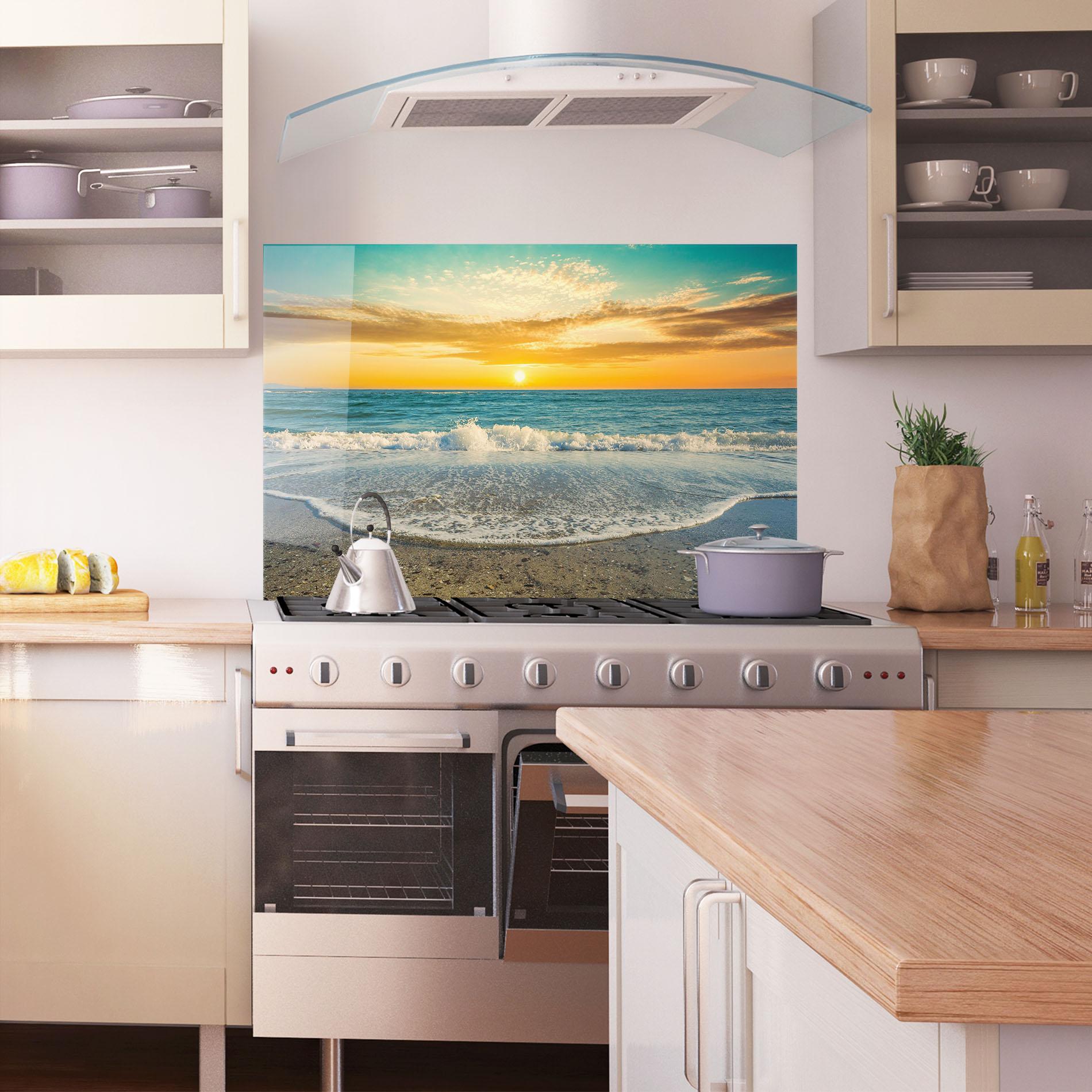 Panou Sticla Bucatarie Beach Dramatic Sunset mockup 1