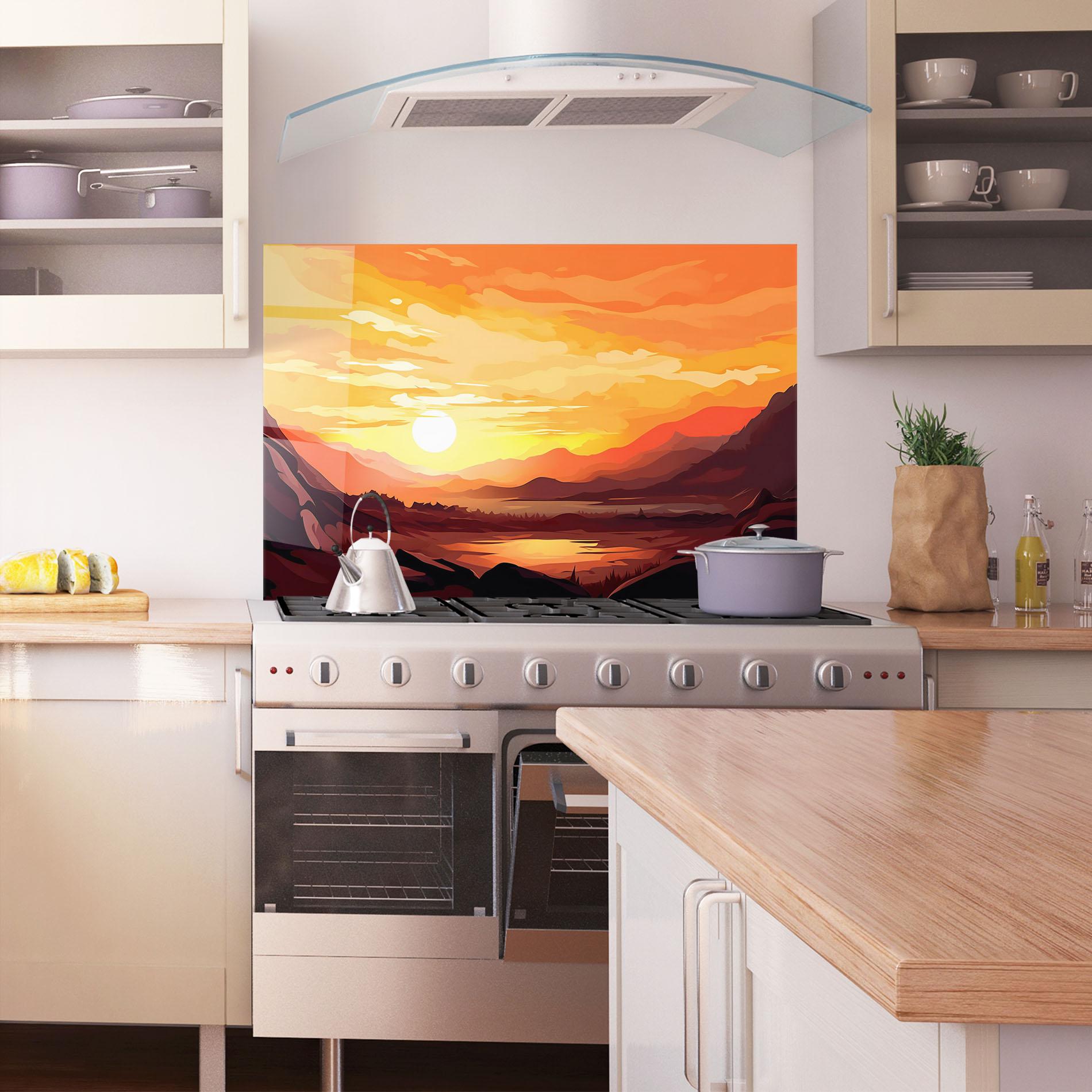 Panou Sticla Bucatarie Beautiful Sunset Illustration mockup 1