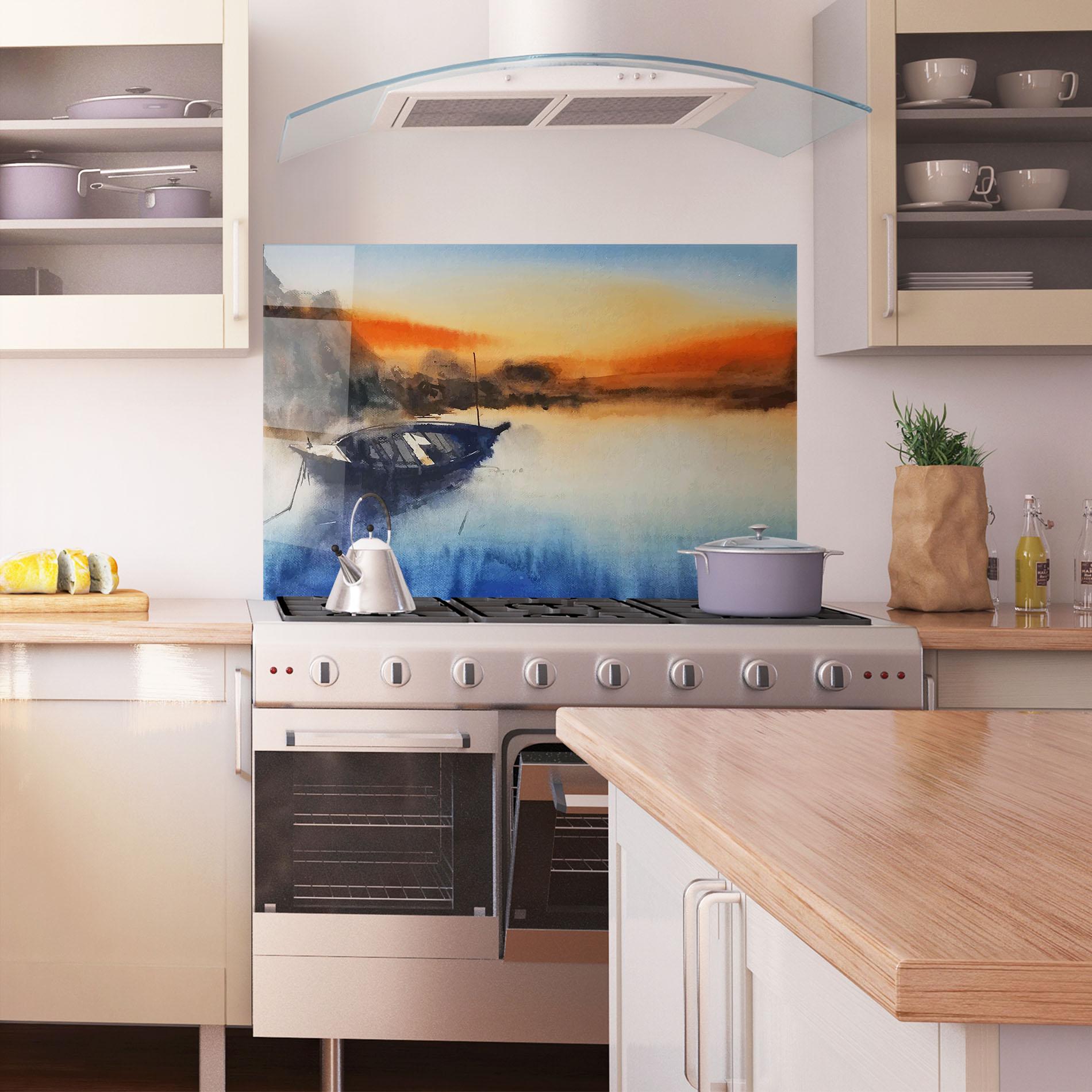 Panou Sticla Bucatarie Boat Sunset mockup 1