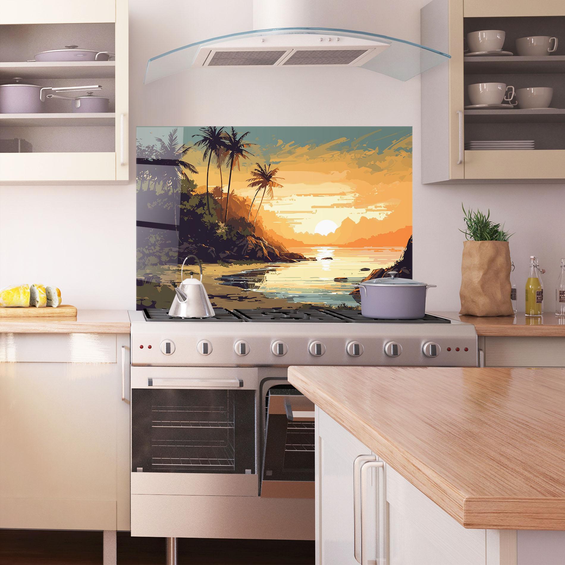 Panou Sticla Bucatarie Green Yellow Sunset mockup 1