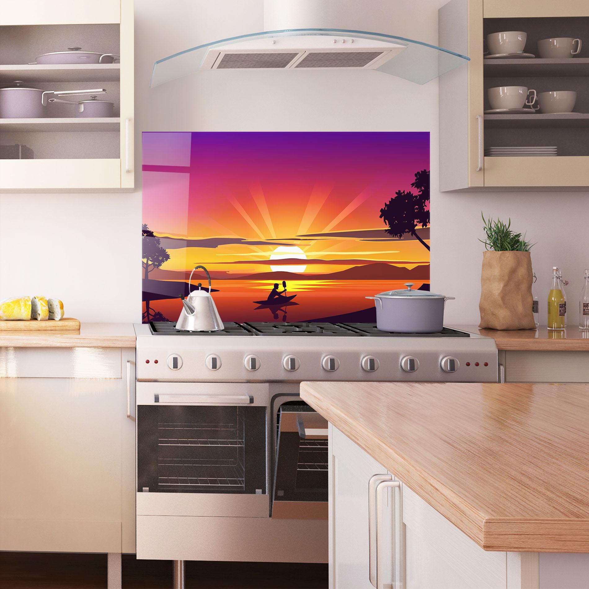 Panou Sticla Bucatarie Lake Camp Sunrise mockup 1