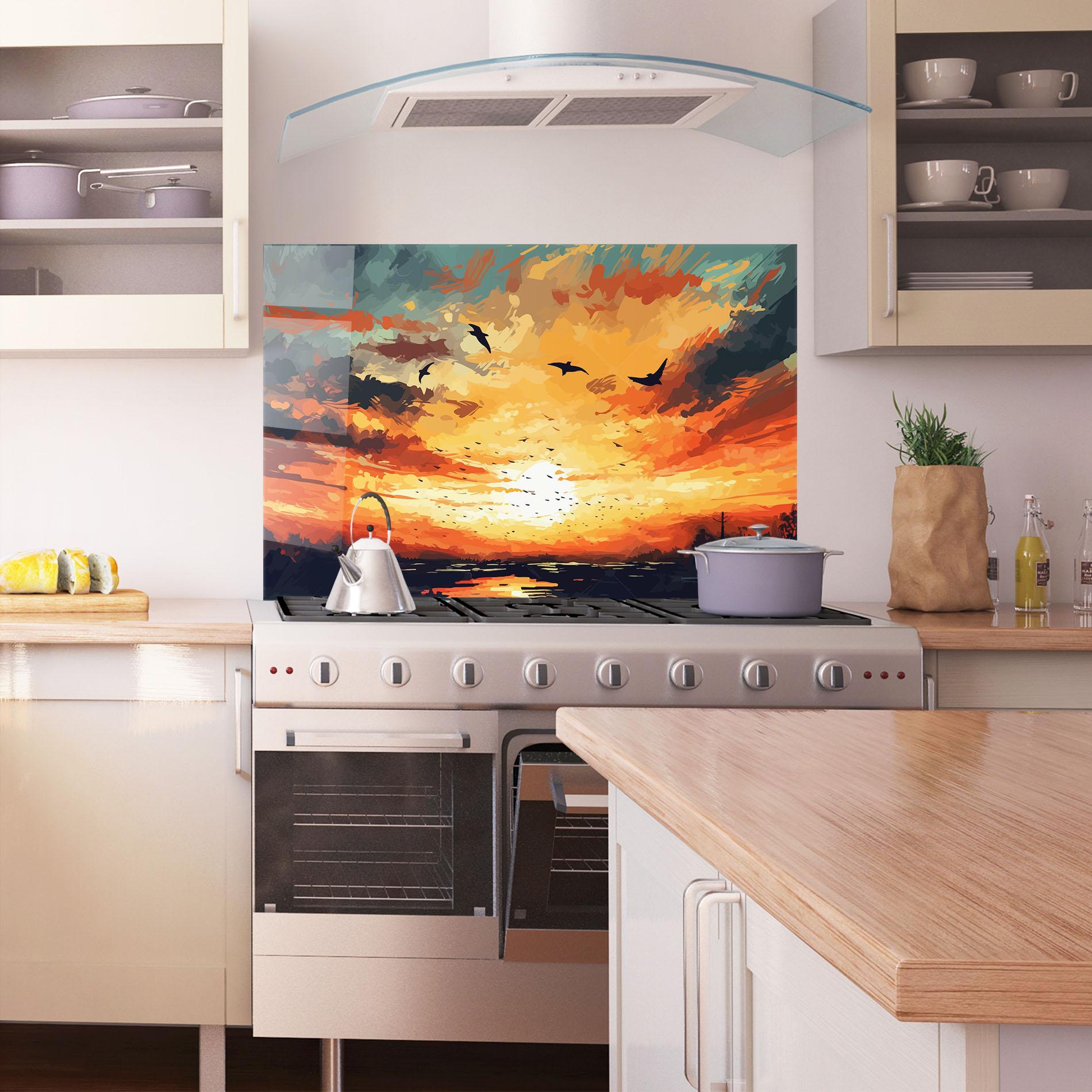Panou Sticla Bucatarie Orange Green Sunset mockup 1