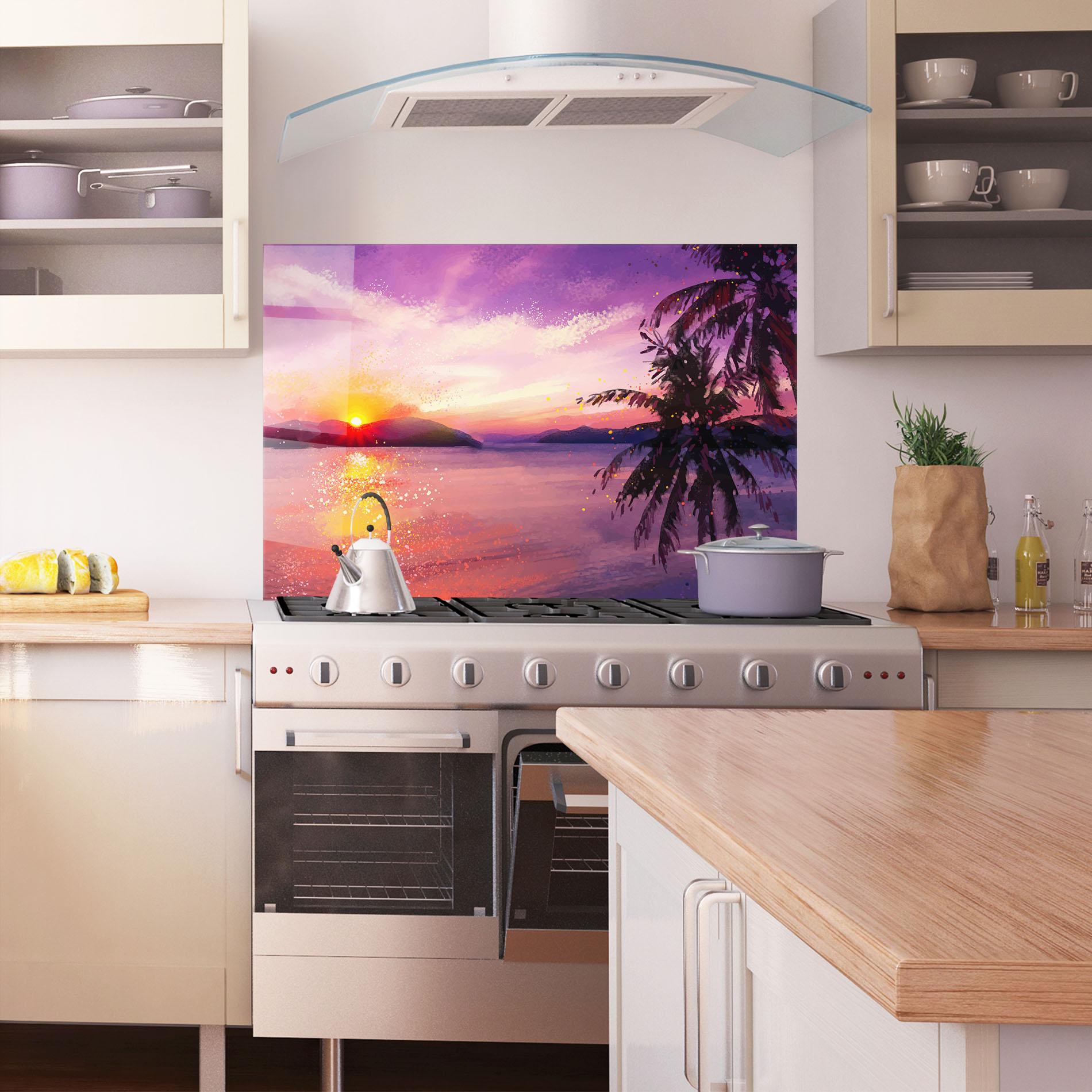 Panou Sticla Bucatarie Purple Sunrise Art mockup 1