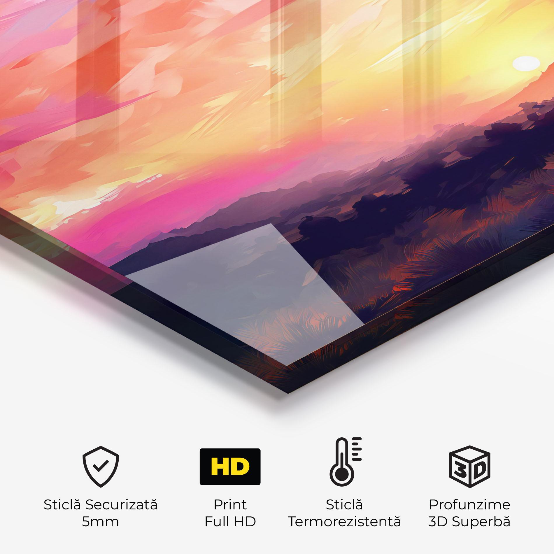 Panou Sticla Bucatarie Colorful Sunset Mountains mockup 2