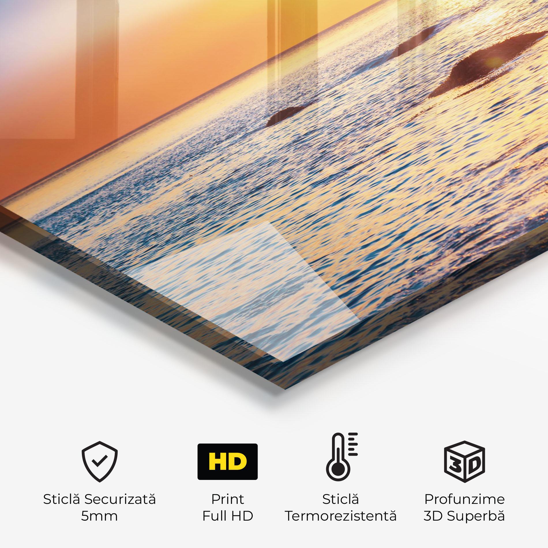 Panou Sticla Bucatarie Sunset Beach Rocks mockup 2