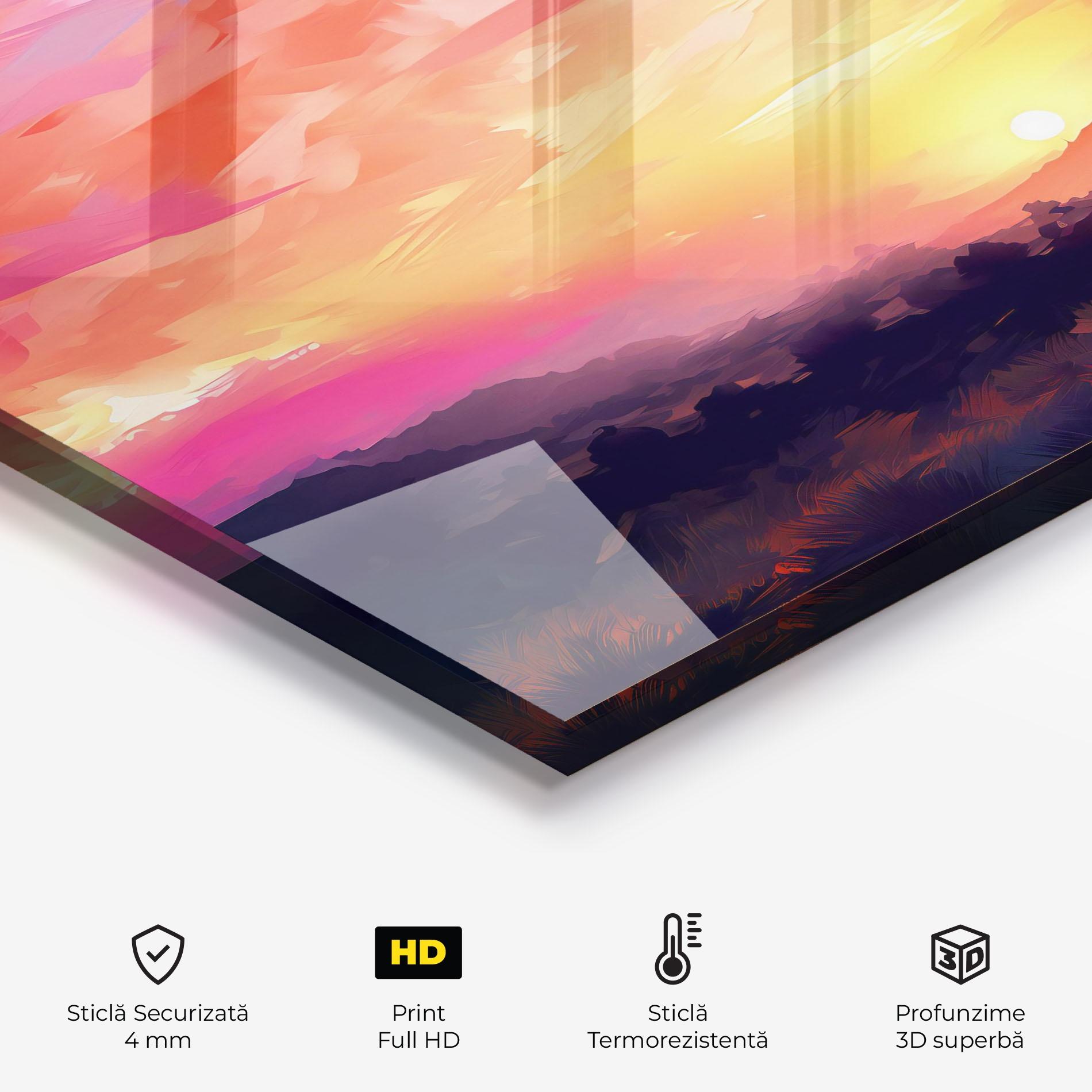 Panou Sticla Bucatarie Colorful Sunset Mountains mockup 2