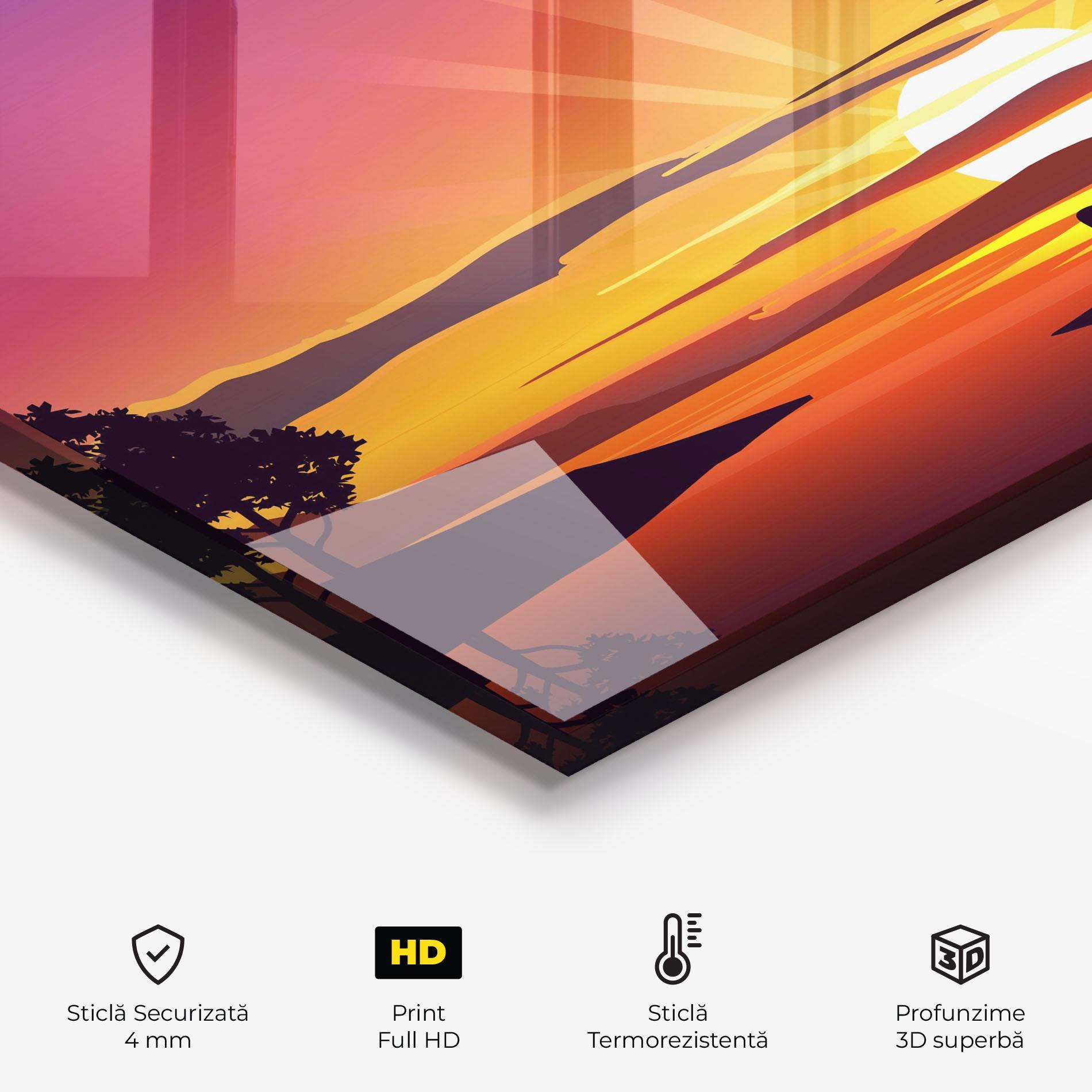 Panou Sticla Bucatarie Lake Camp Sunrise mockup 2