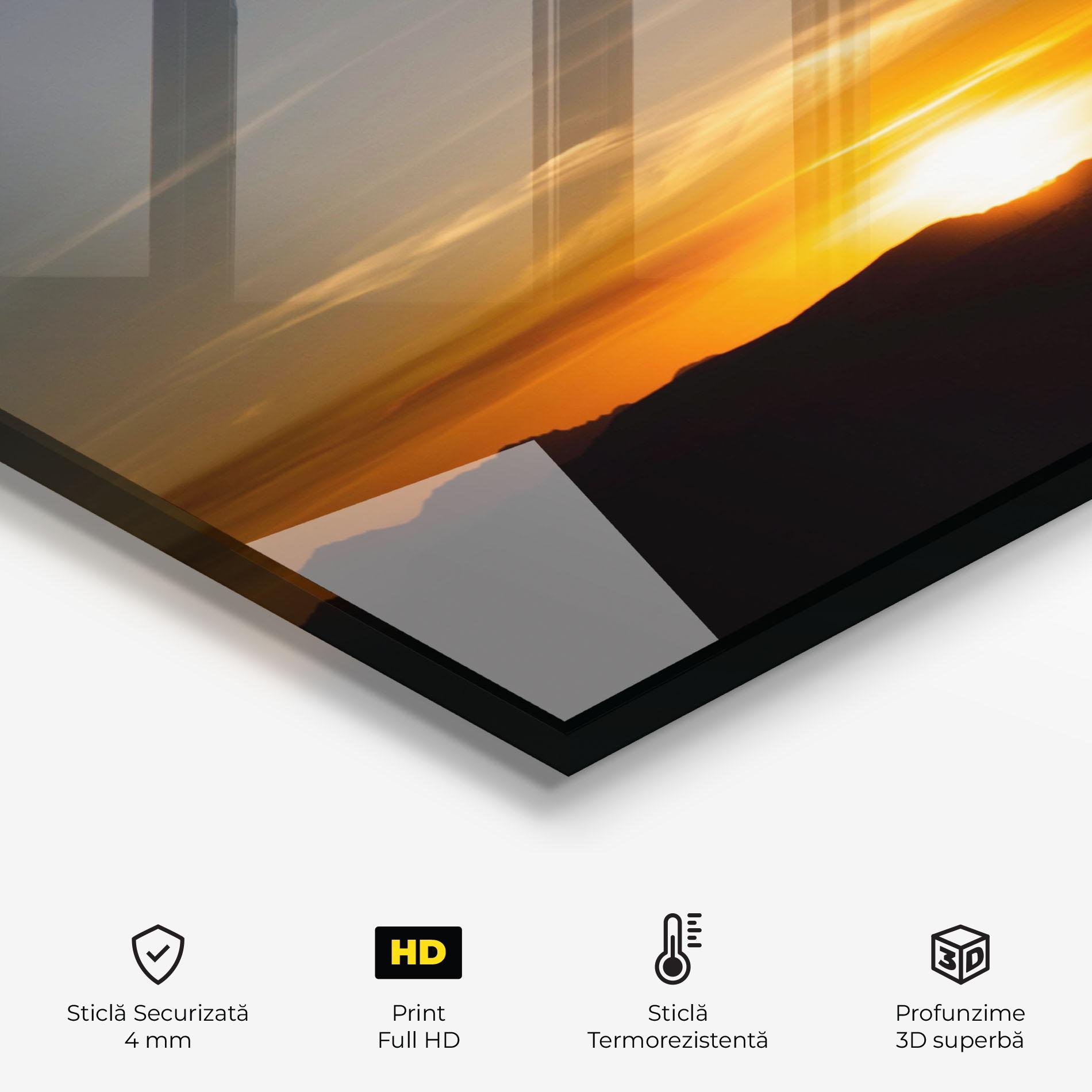 Panou Sticla Bucatarie Leaves Shilouette Sunset mockup 2