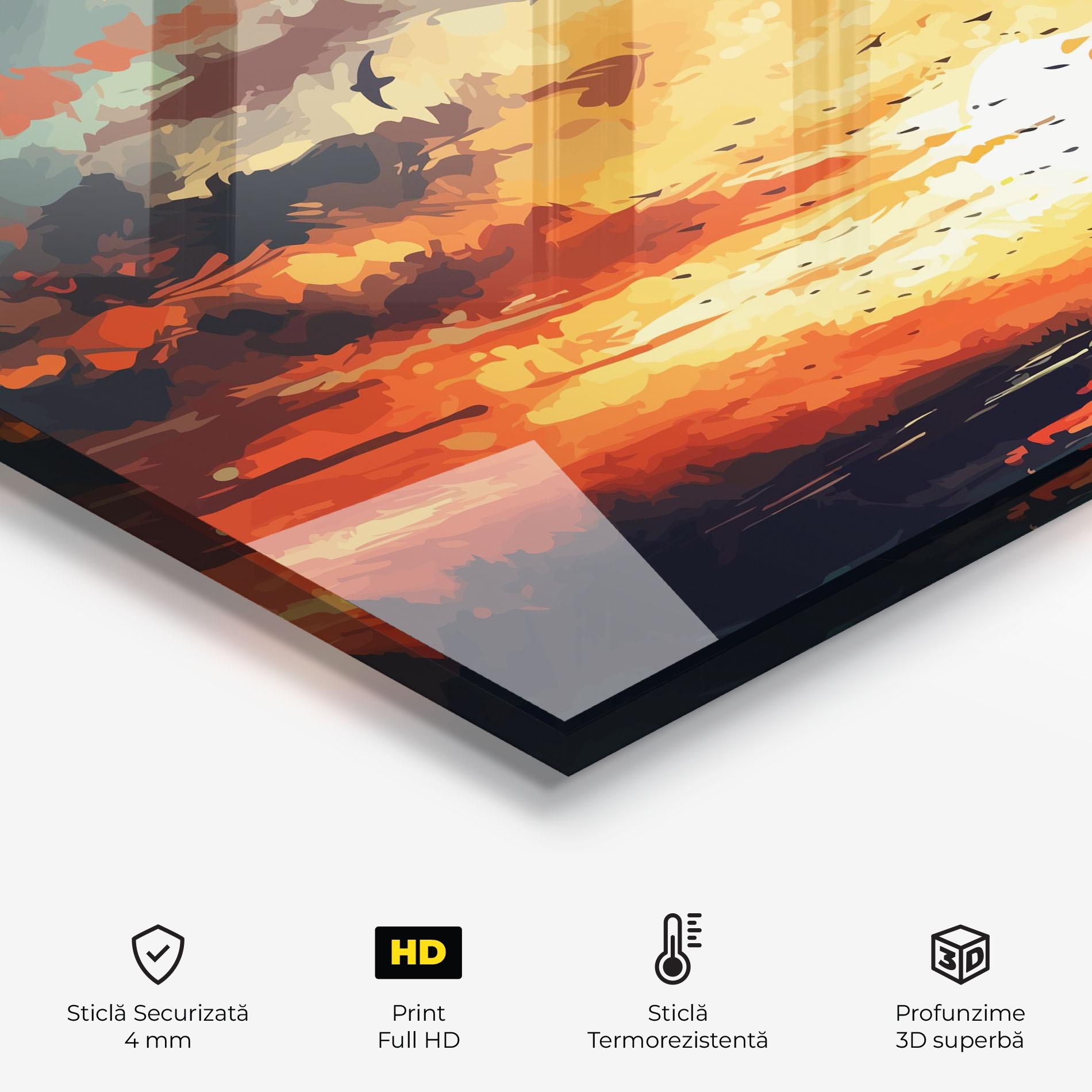 Panou Sticla Bucatarie Orange Green Sunset mockup 2