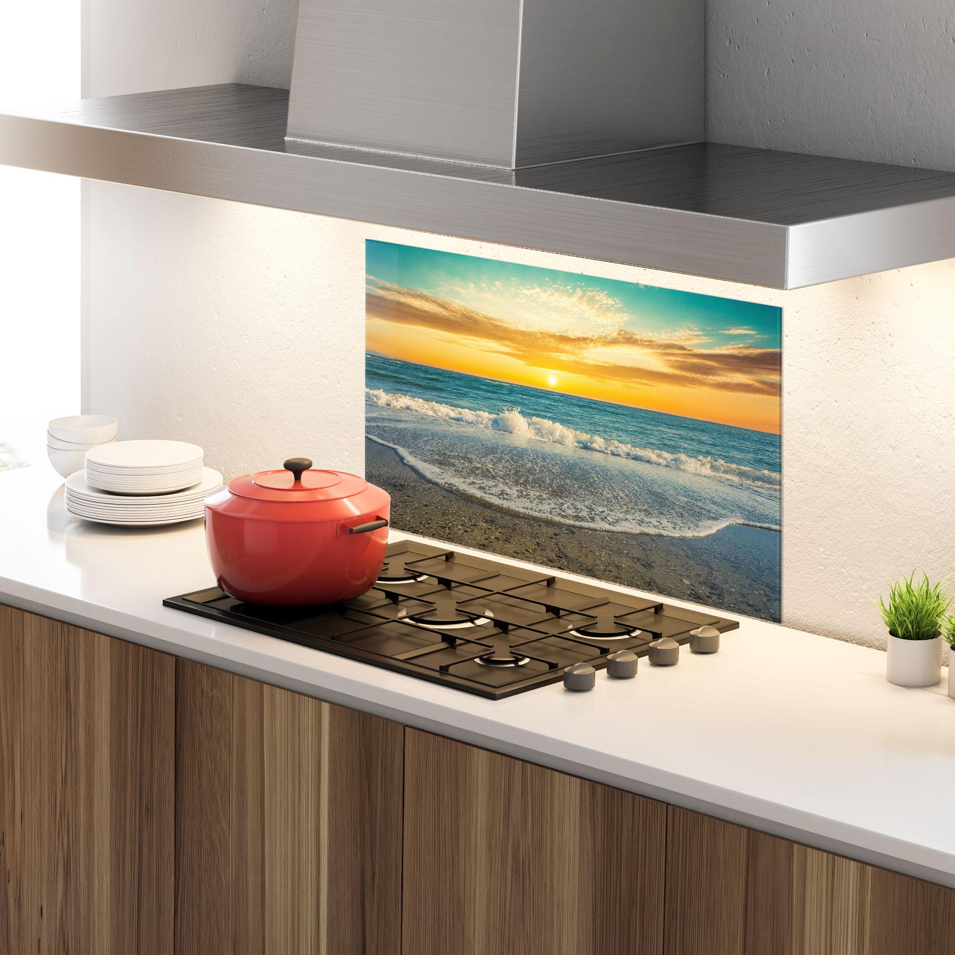 Panou Sticla Bucatarie Beach Dramatic Sunset mockup 4