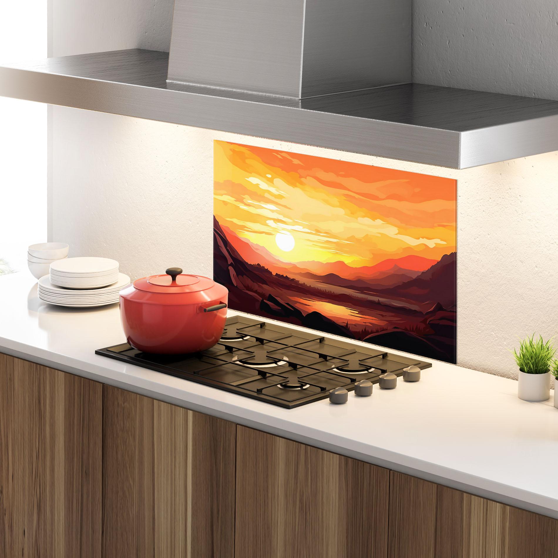 Panou Sticla Bucatarie Beautiful Sunset Illustration mockup 4