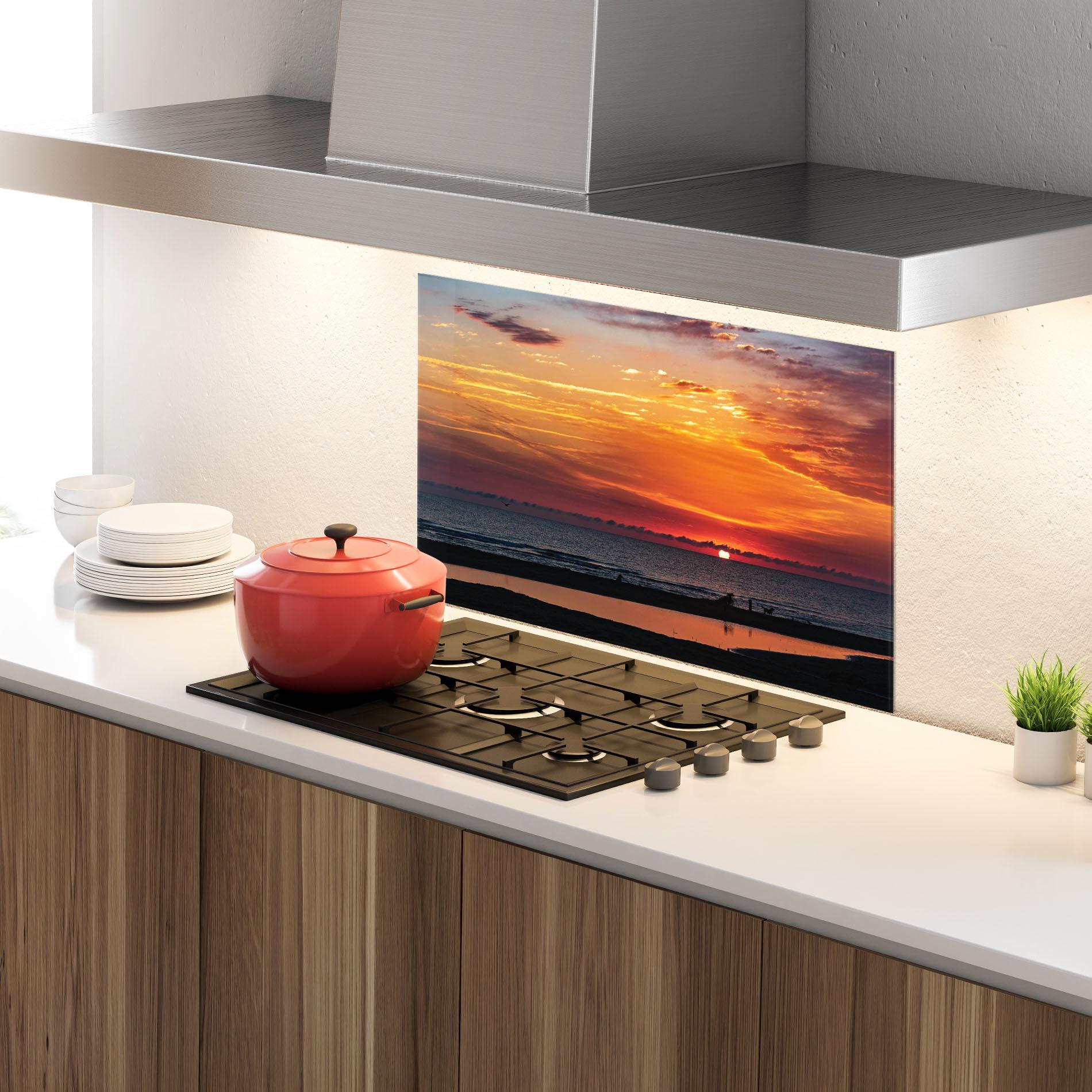 Panou Sticla Bucatarie Colorful Sunrise Sea mockup 4