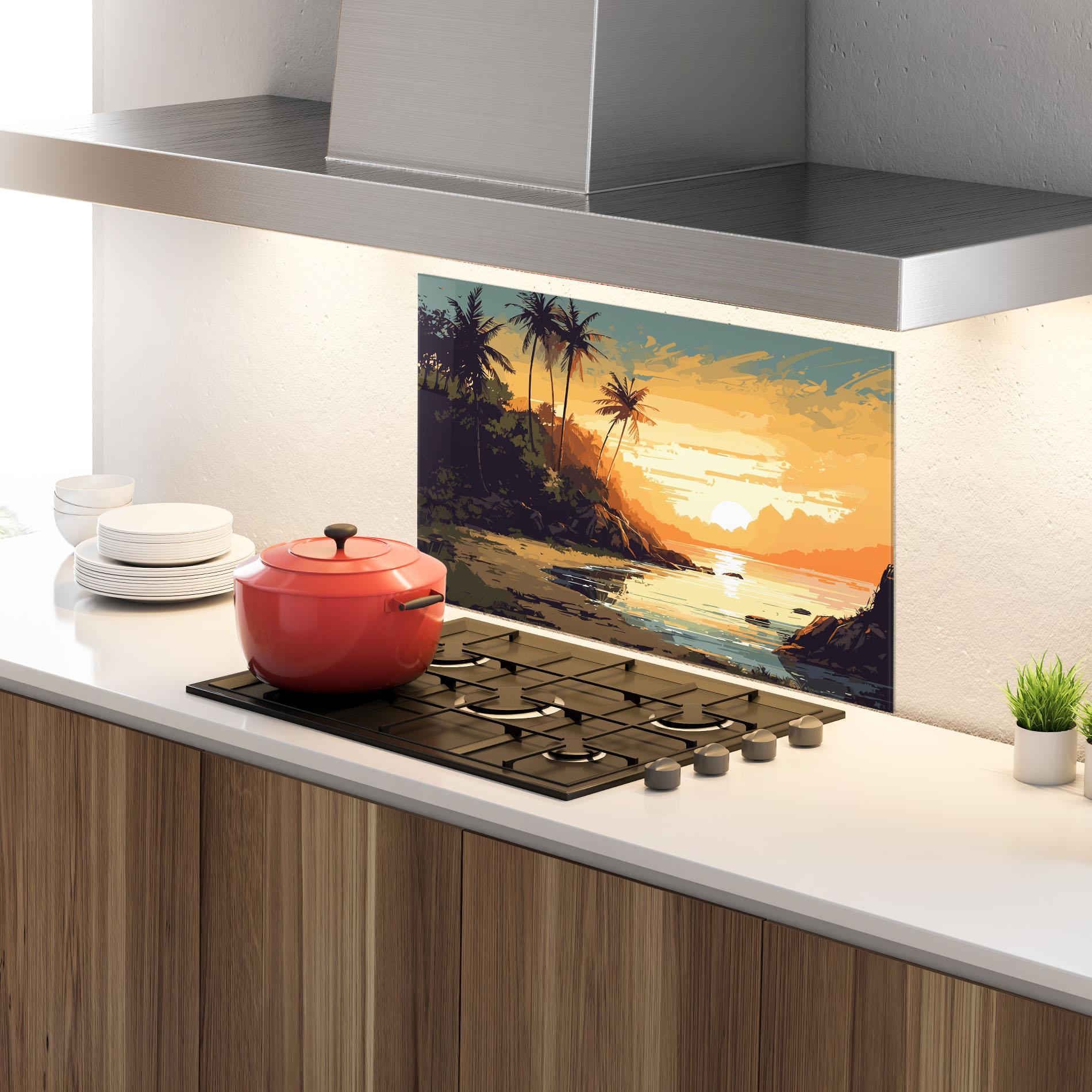 Panou Sticla Bucatarie Green Yellow Sunset mockup 4