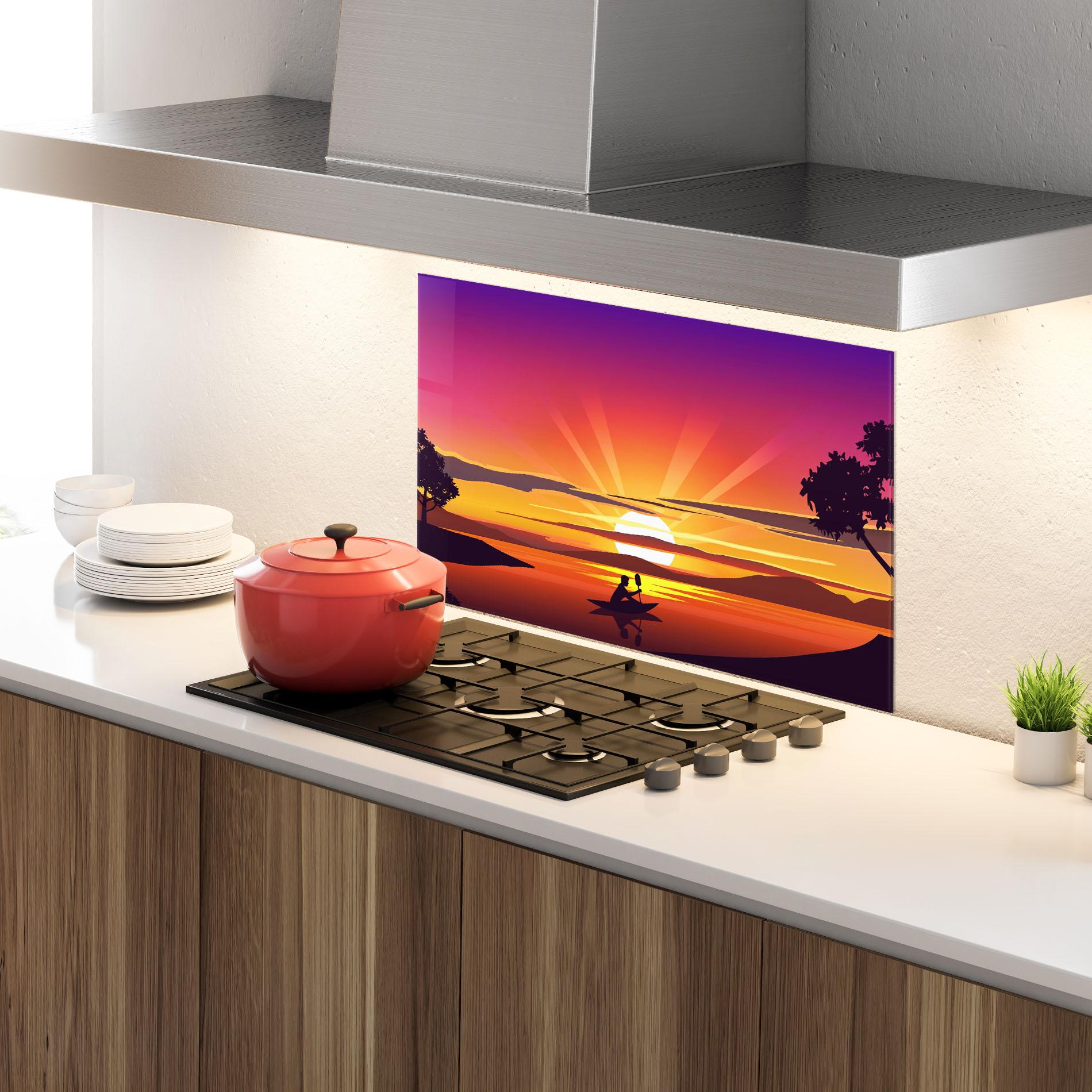 Panou Sticla Bucatarie Lake Camp Sunrise mockup 4