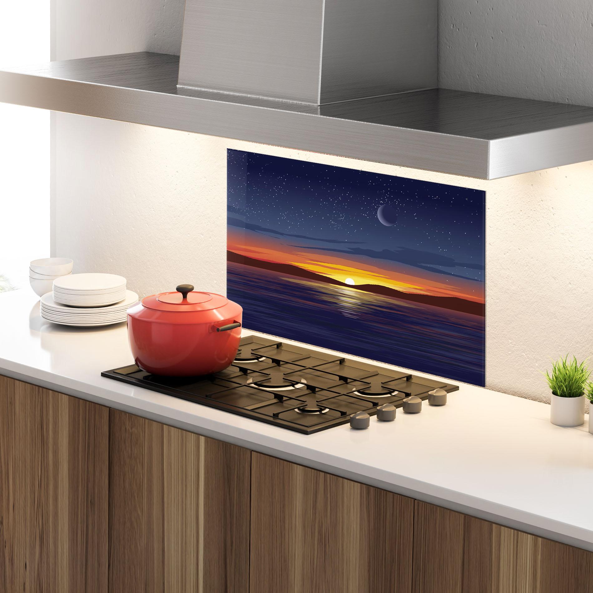 Panou Sticla Bucatarie Ocean Moon Sunset mockup 4