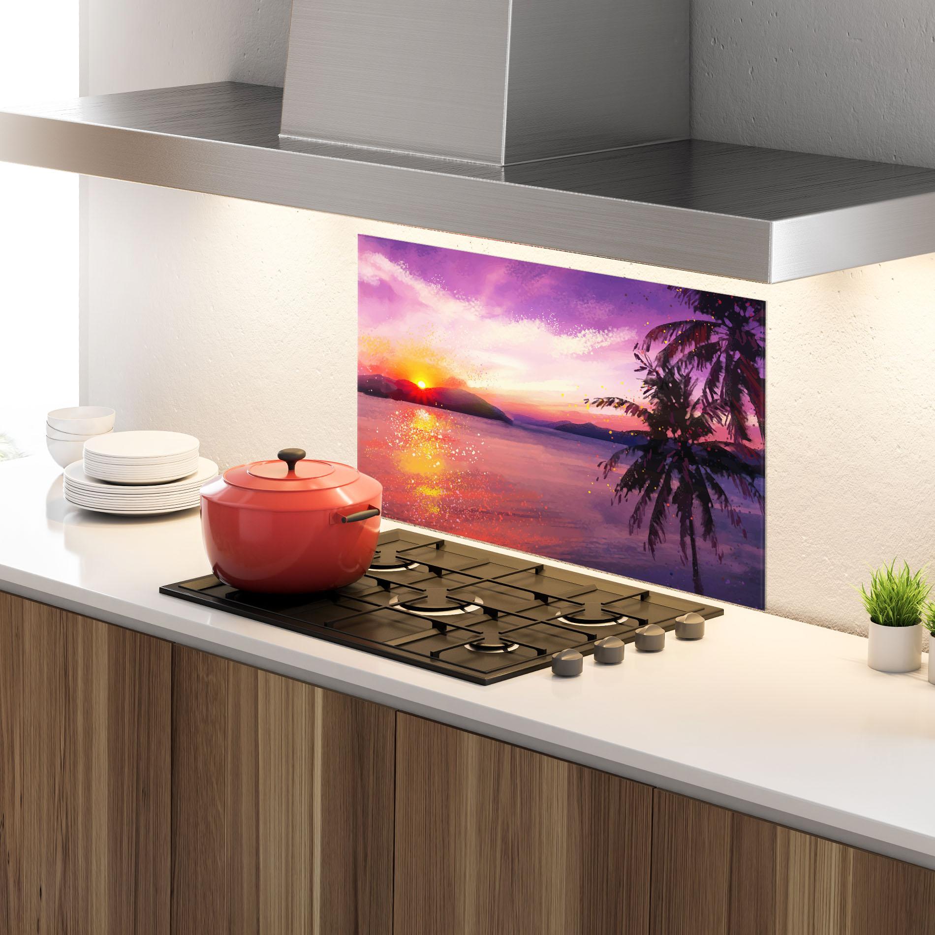 Panou Sticla Bucatarie Purple Sunrise Art mockup 4