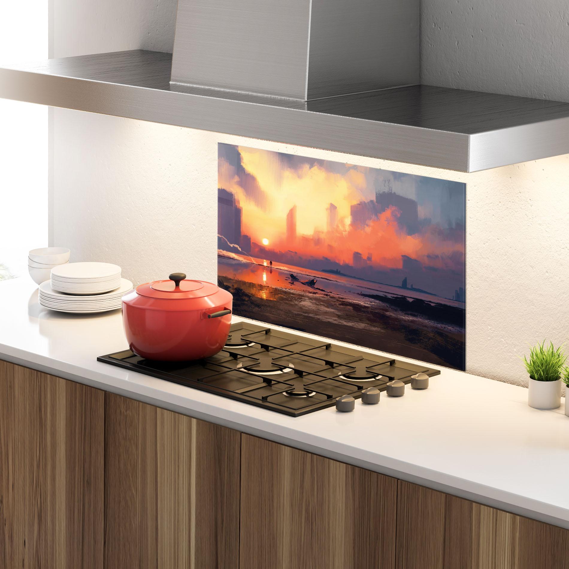 Panou Sticla Bucatarie Skyscrapers Sunset mockup 4