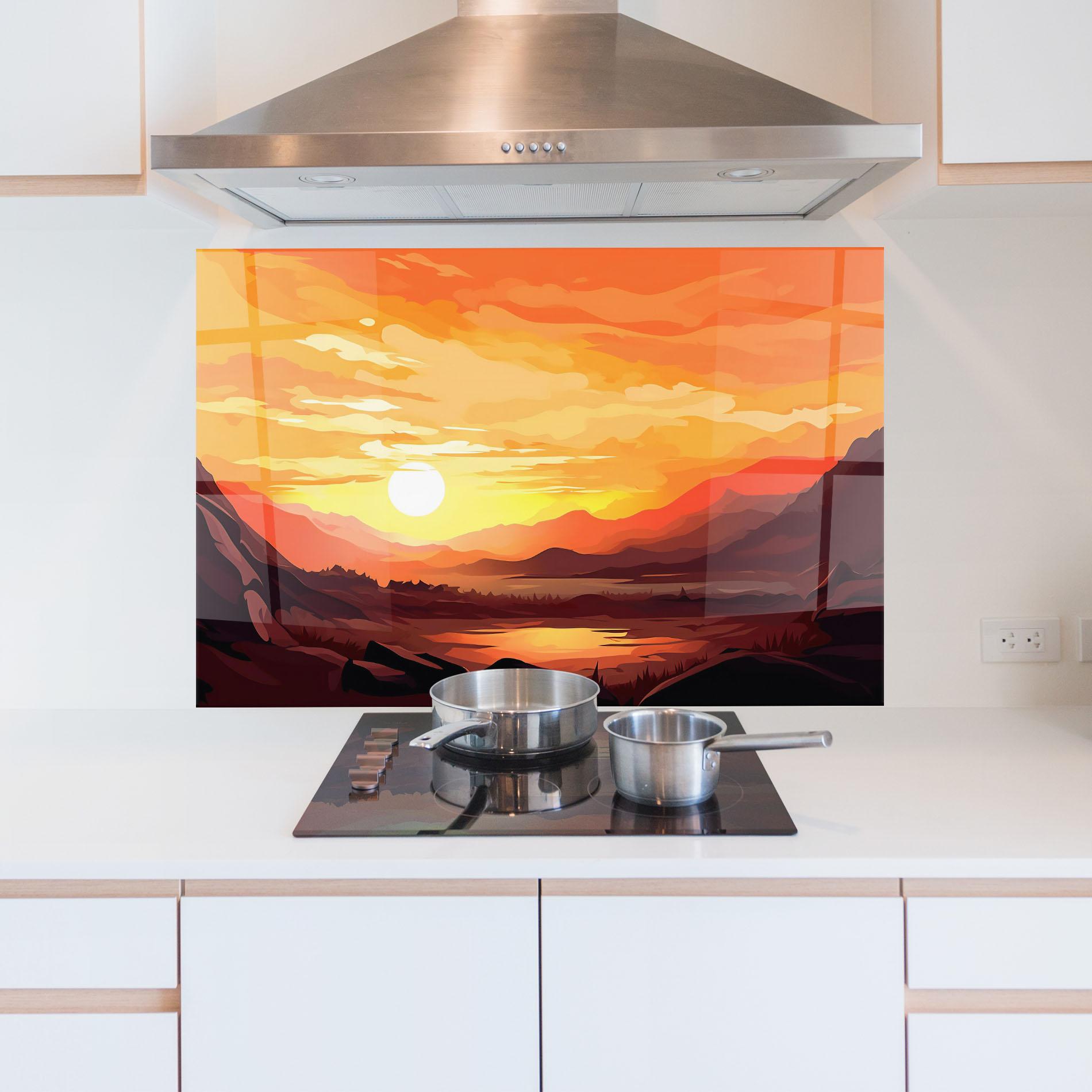 Panou Sticla Bucatarie Beautiful Sunset Illustration mockup 5