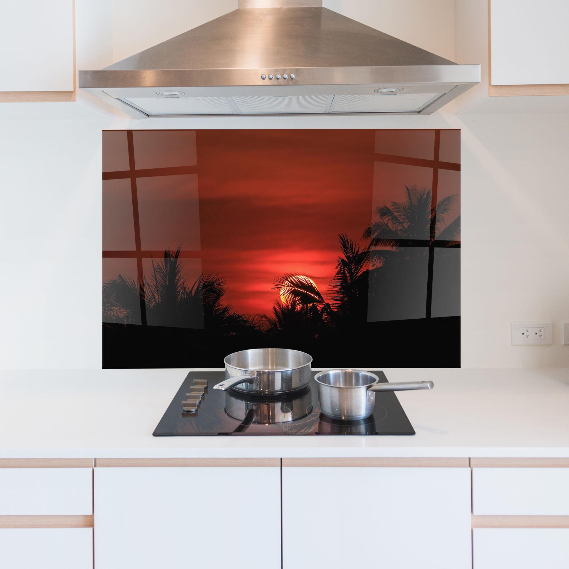 Panou Sticla Bucatarie Coconuts Tree Sunset mockup 5