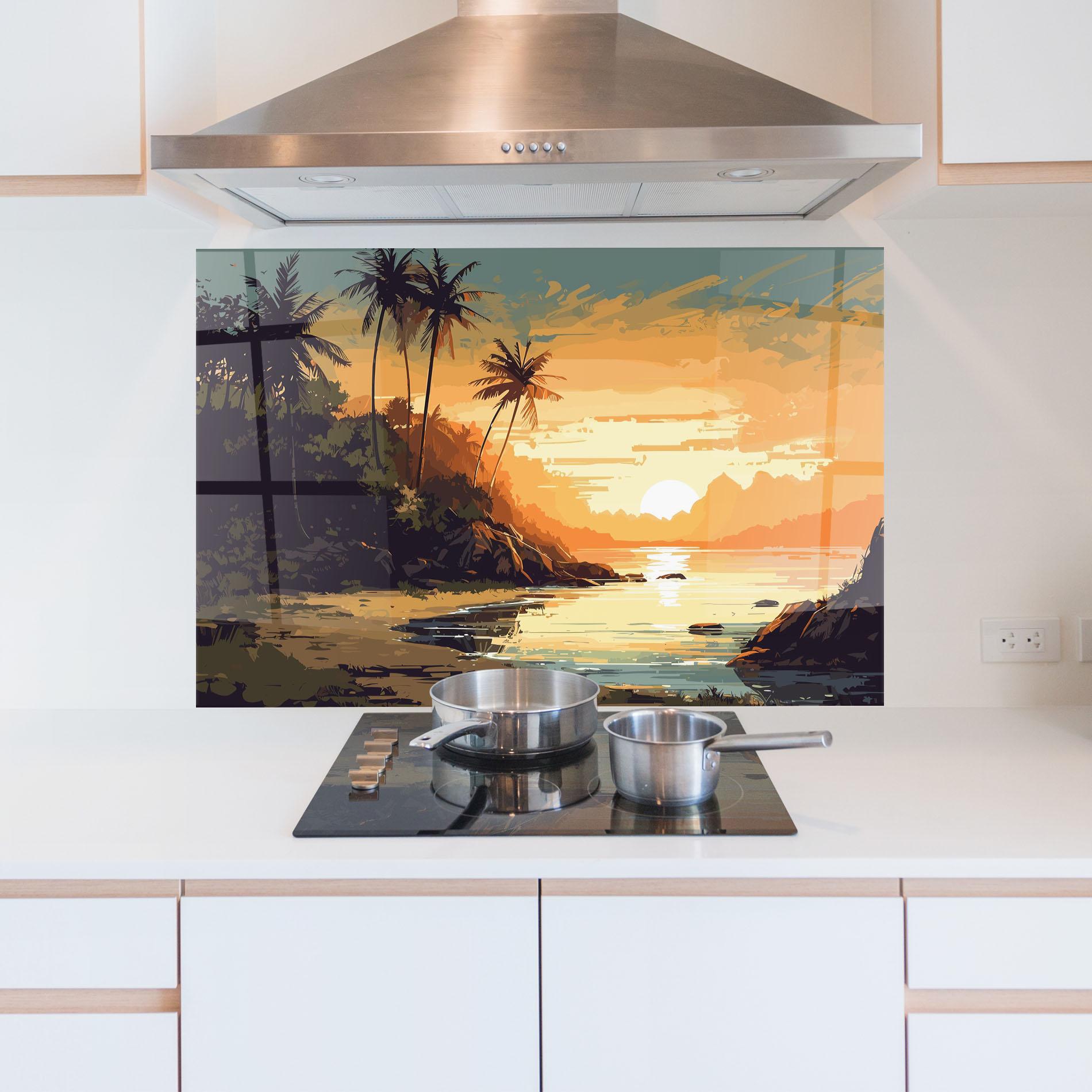 Panou Sticla Bucatarie Green Yellow Sunset mockup 5