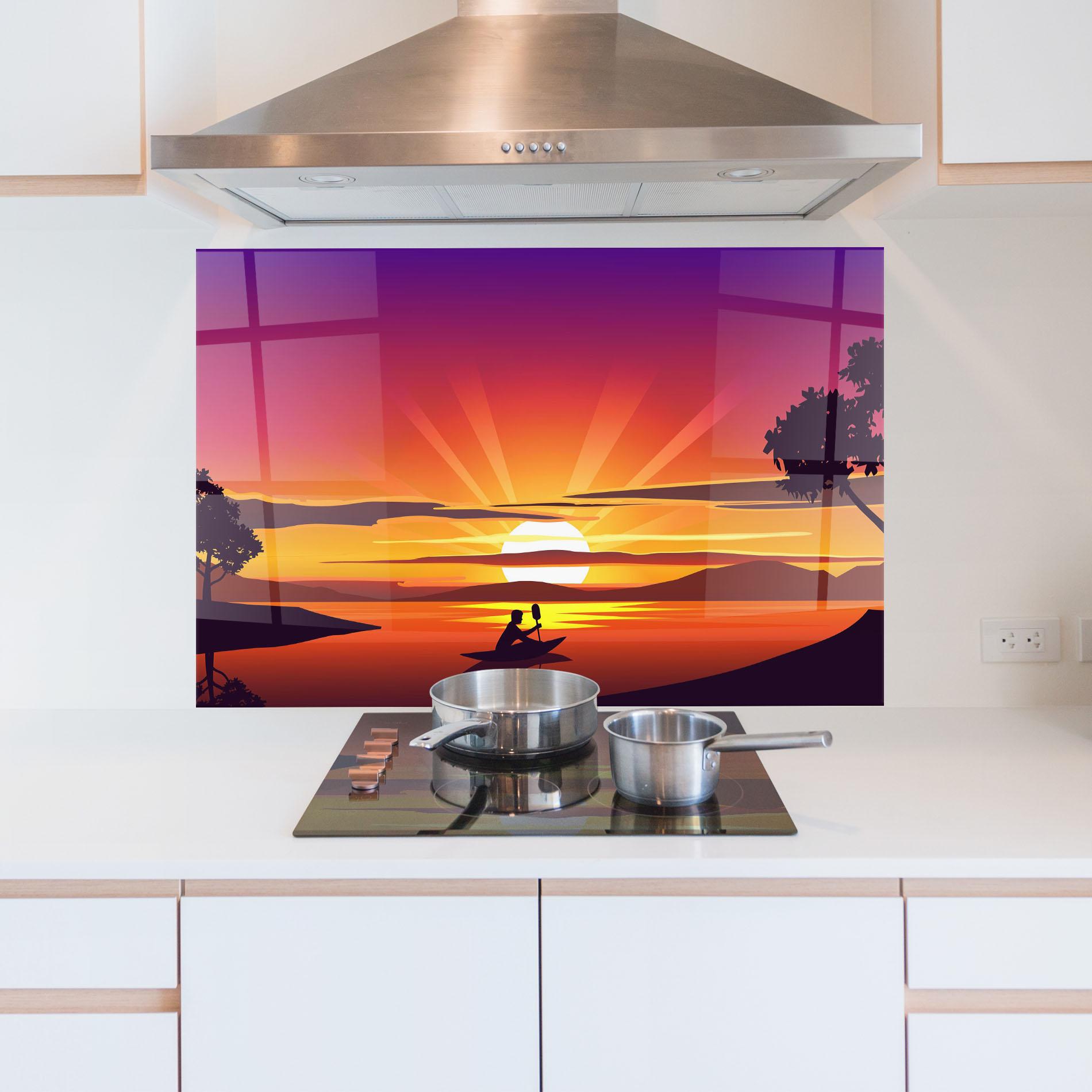 Panou Sticla Bucatarie Lake Camp Sunrise mockup 5