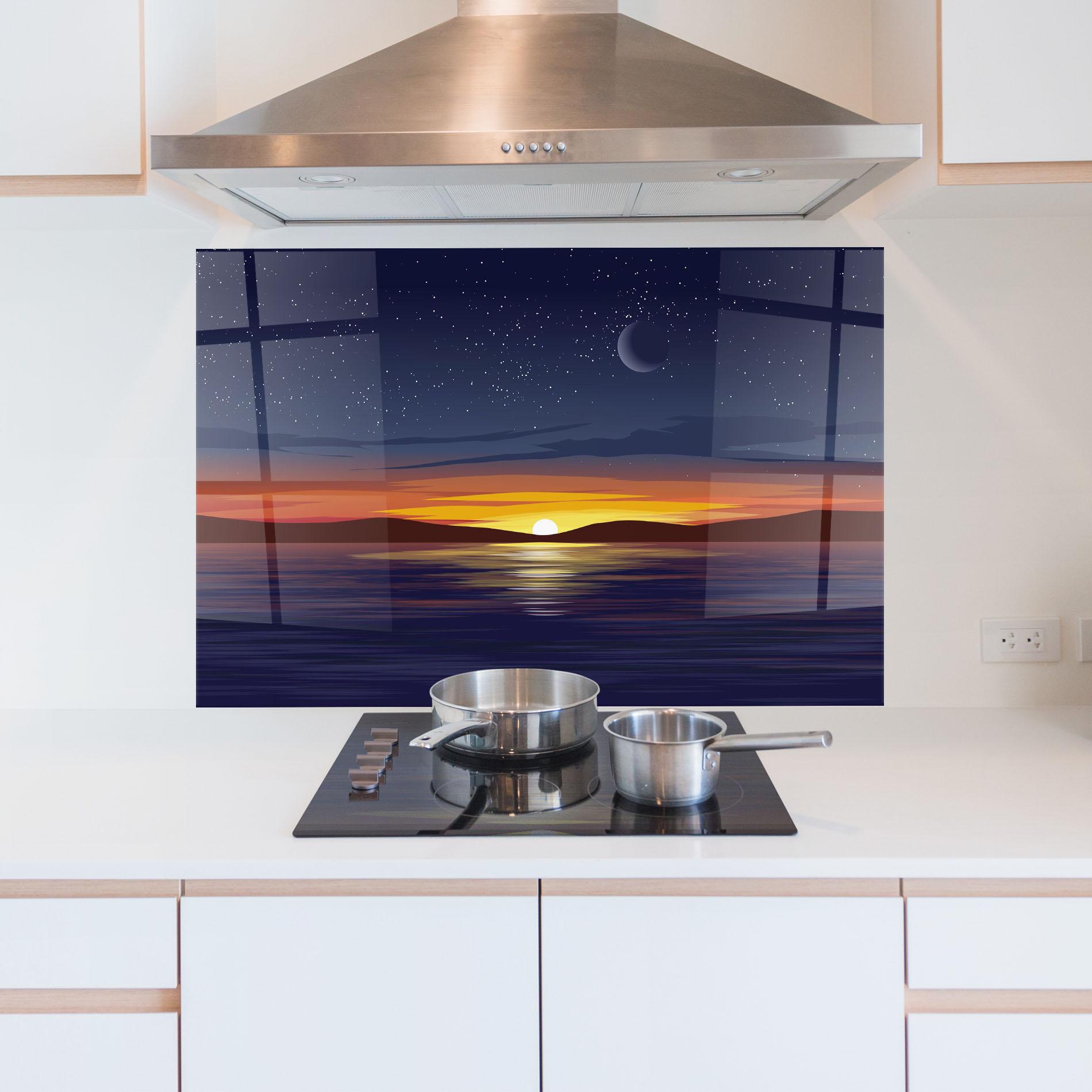 Panou Sticla Bucatarie Ocean Moon Sunset mockup 5