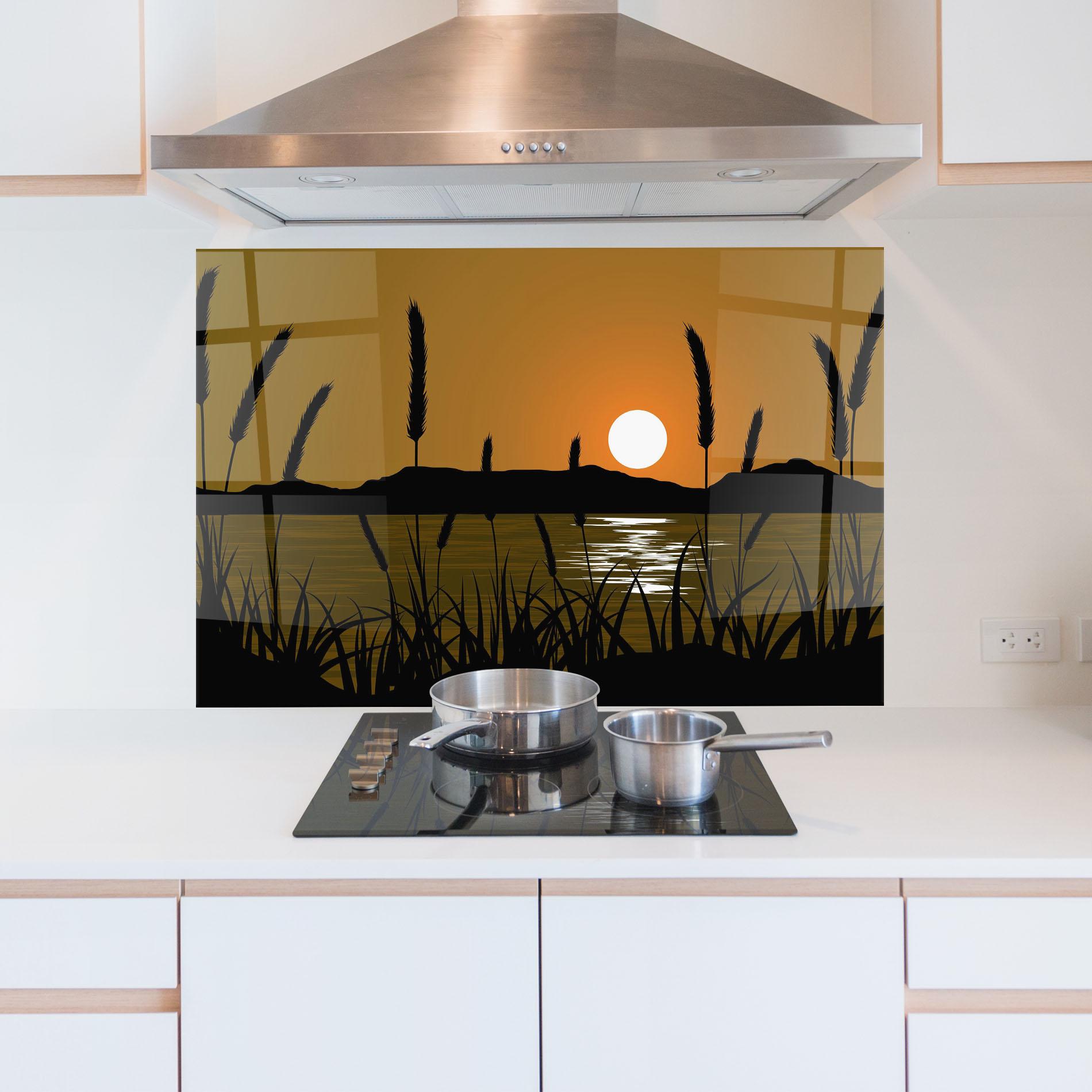 Panou Sticla Bucatarie Orange Brown Sunset mockup 5