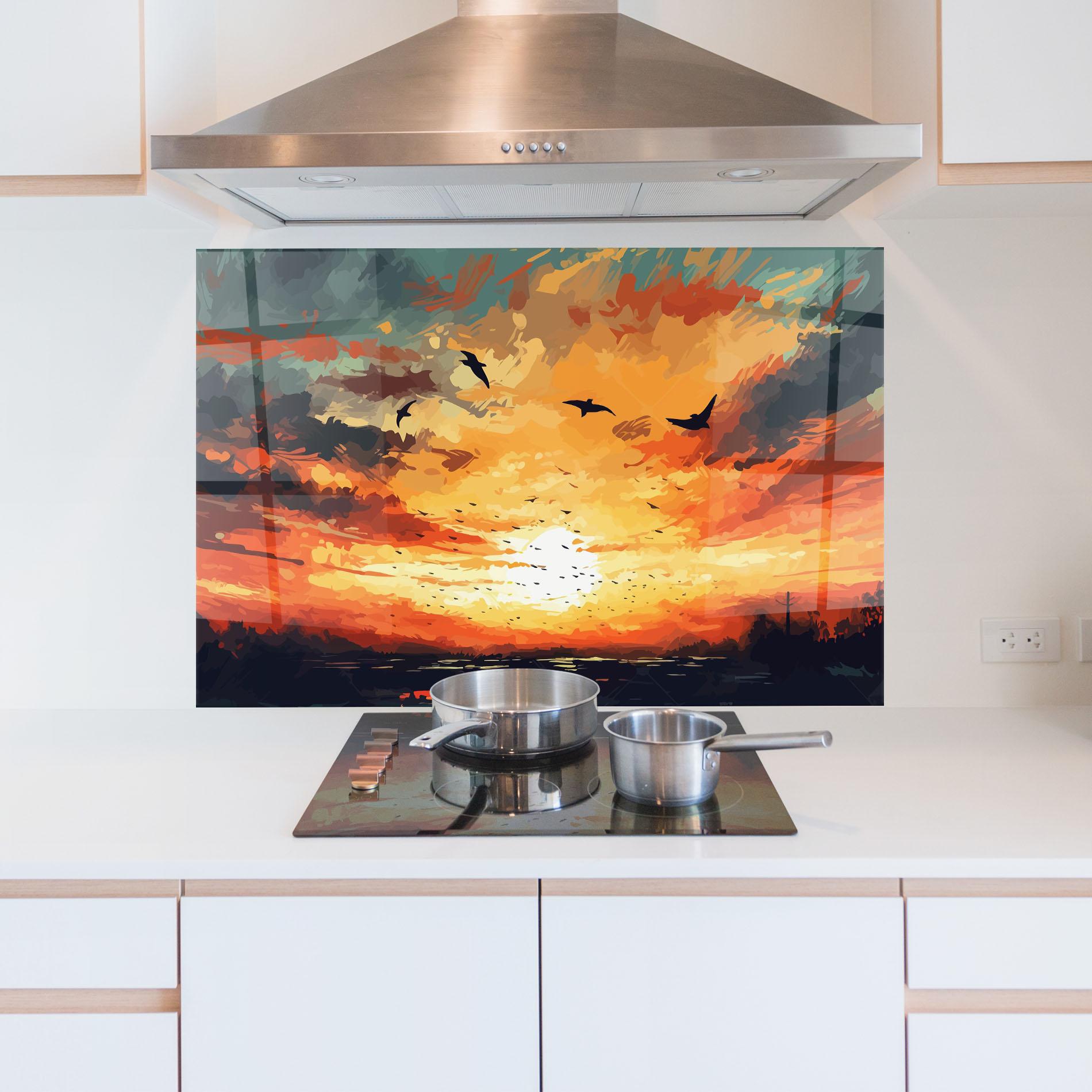 Panou Sticla Bucatarie Orange Green Sunset mockup 5