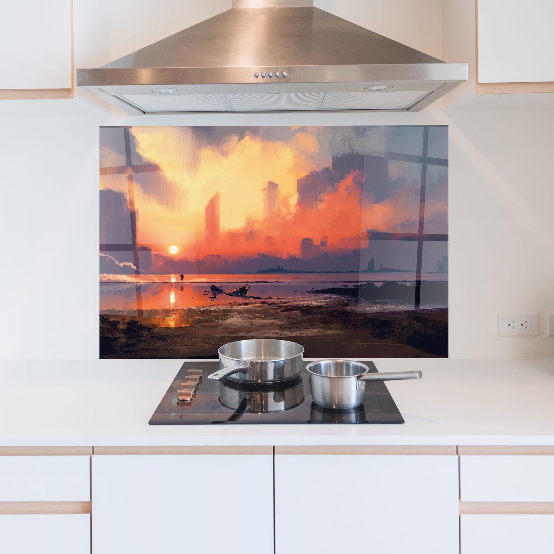Panou Sticla Bucatarie Skyscrapers Sunset mockup 5