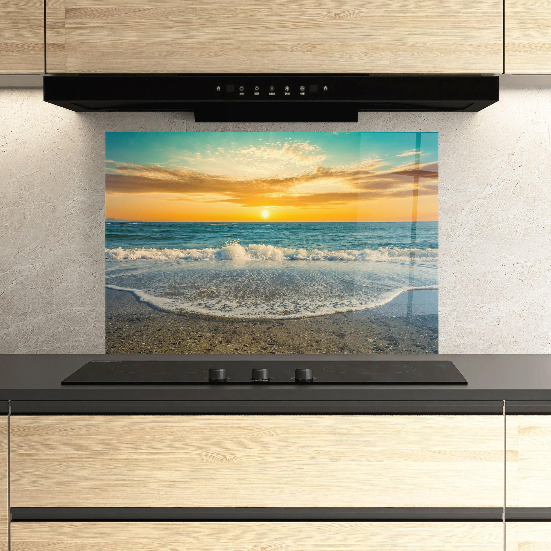 Panou Sticla Bucatarie Beach Dramatic Sunset mockup 3