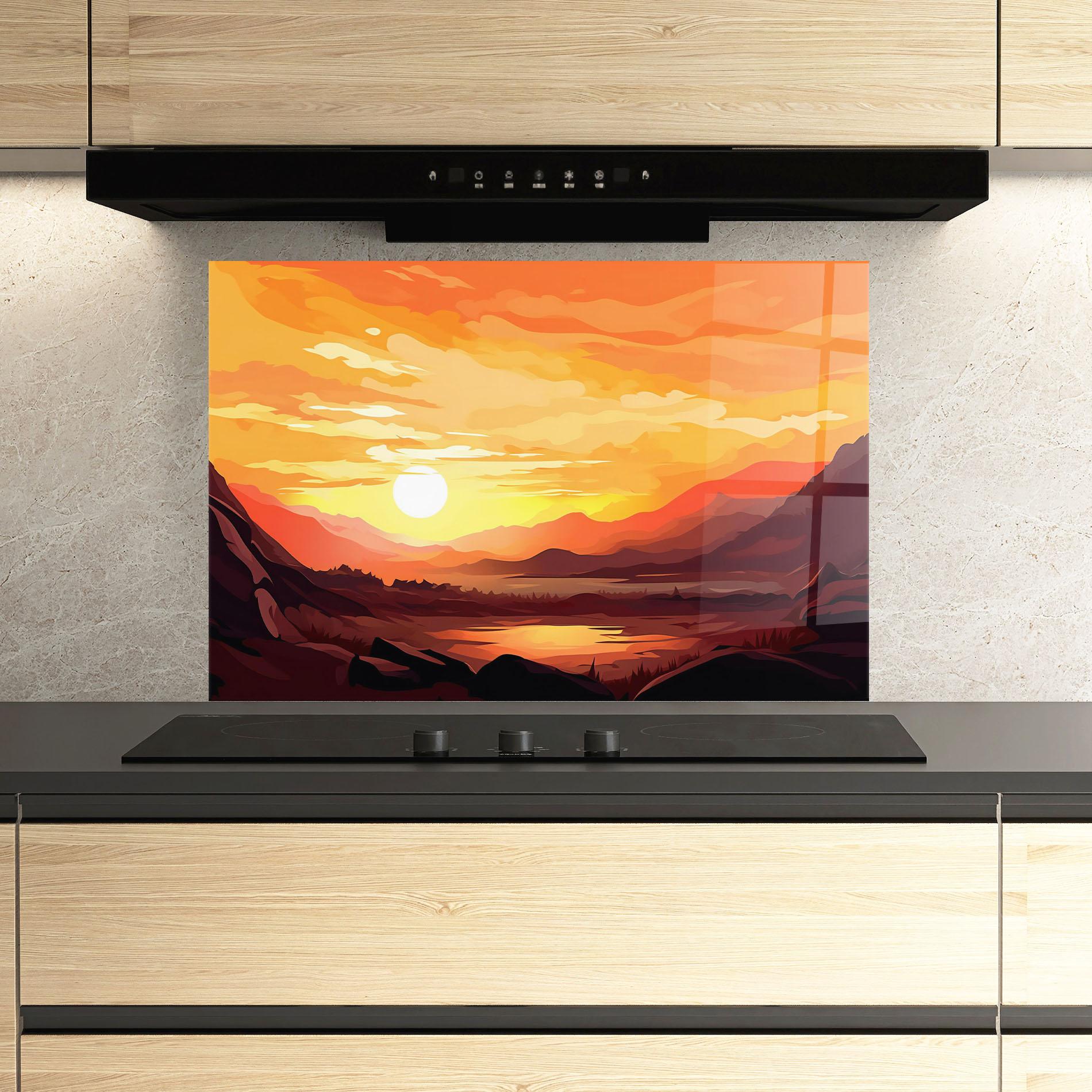 Panou Sticla Bucatarie Beautiful Sunset Illustration mockup 3