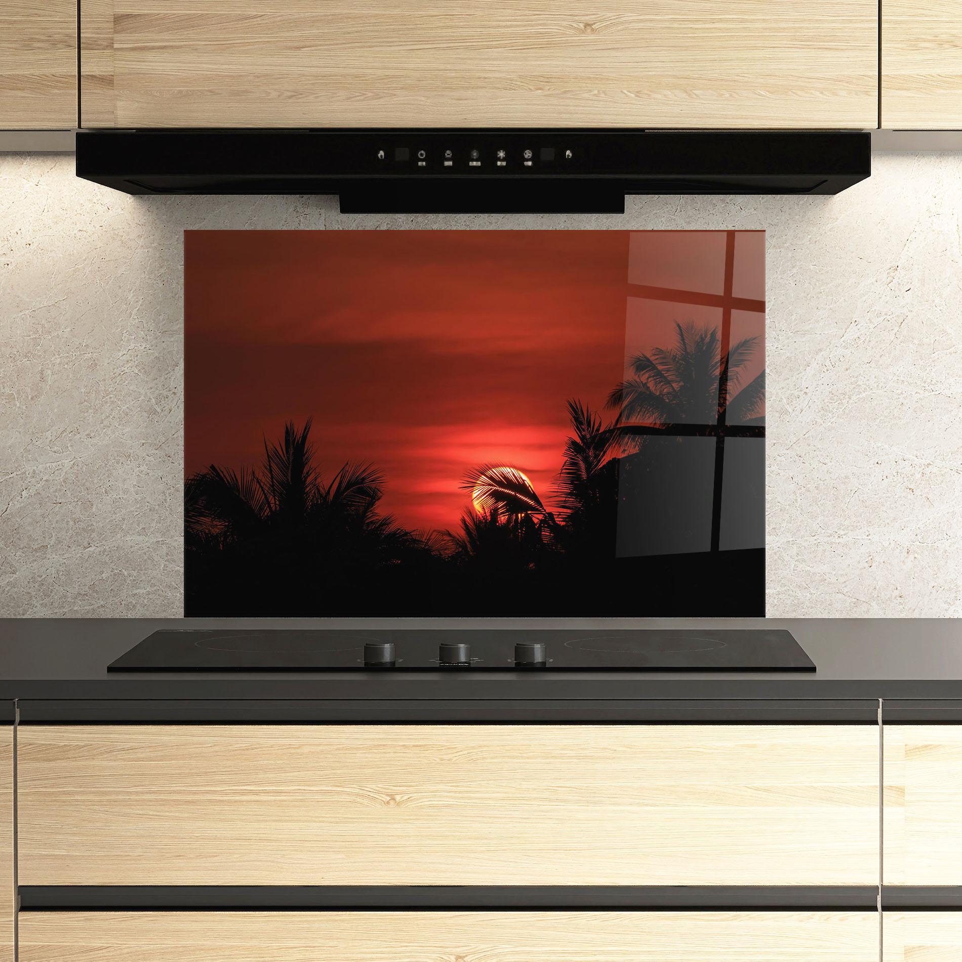 Panou Sticla Bucatarie Coconuts Tree Sunset mockup 3