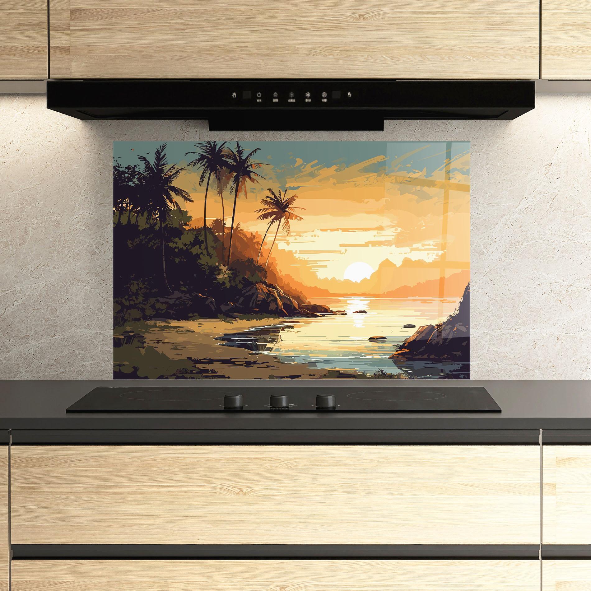 Panou Sticla Bucatarie Green Yellow Sunset mockup 3