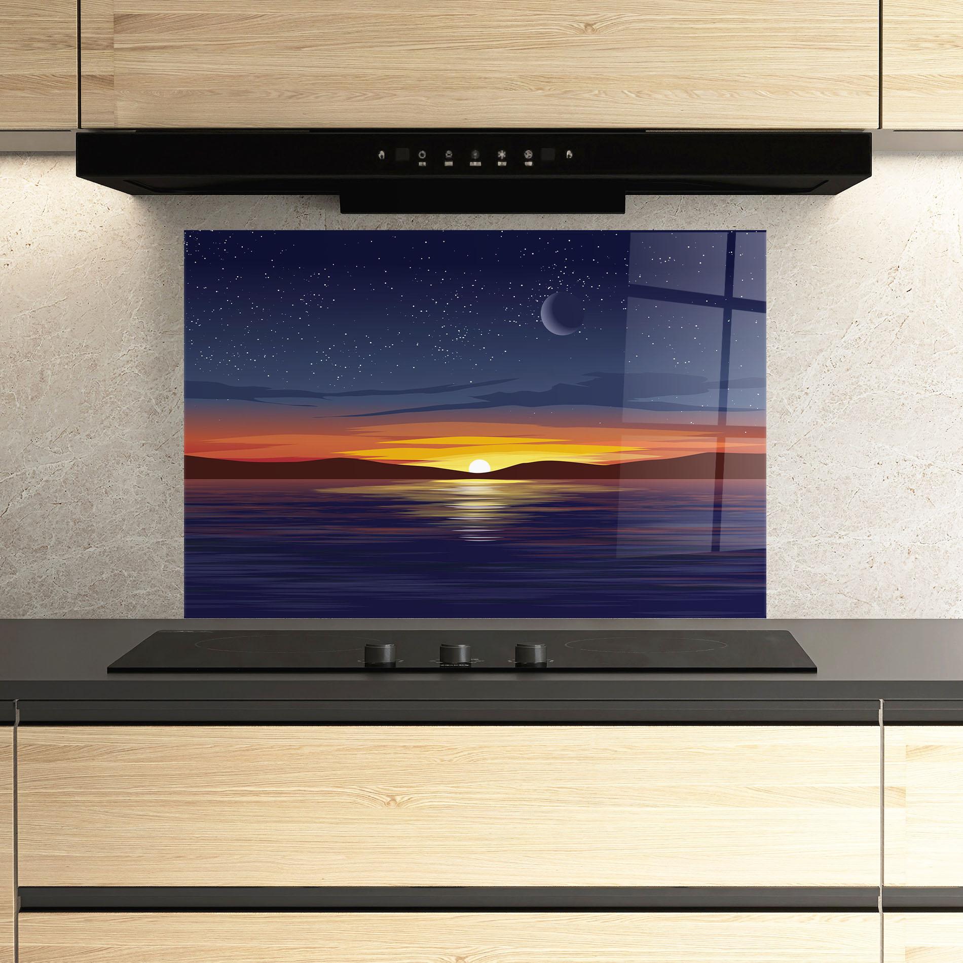 Panou Sticla Bucatarie Ocean Moon Sunset mockup 3