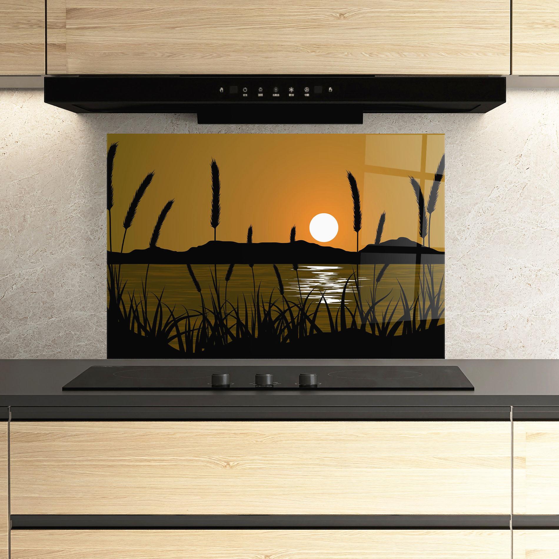 Panou Sticla Bucatarie Orange Brown Sunset mockup 3