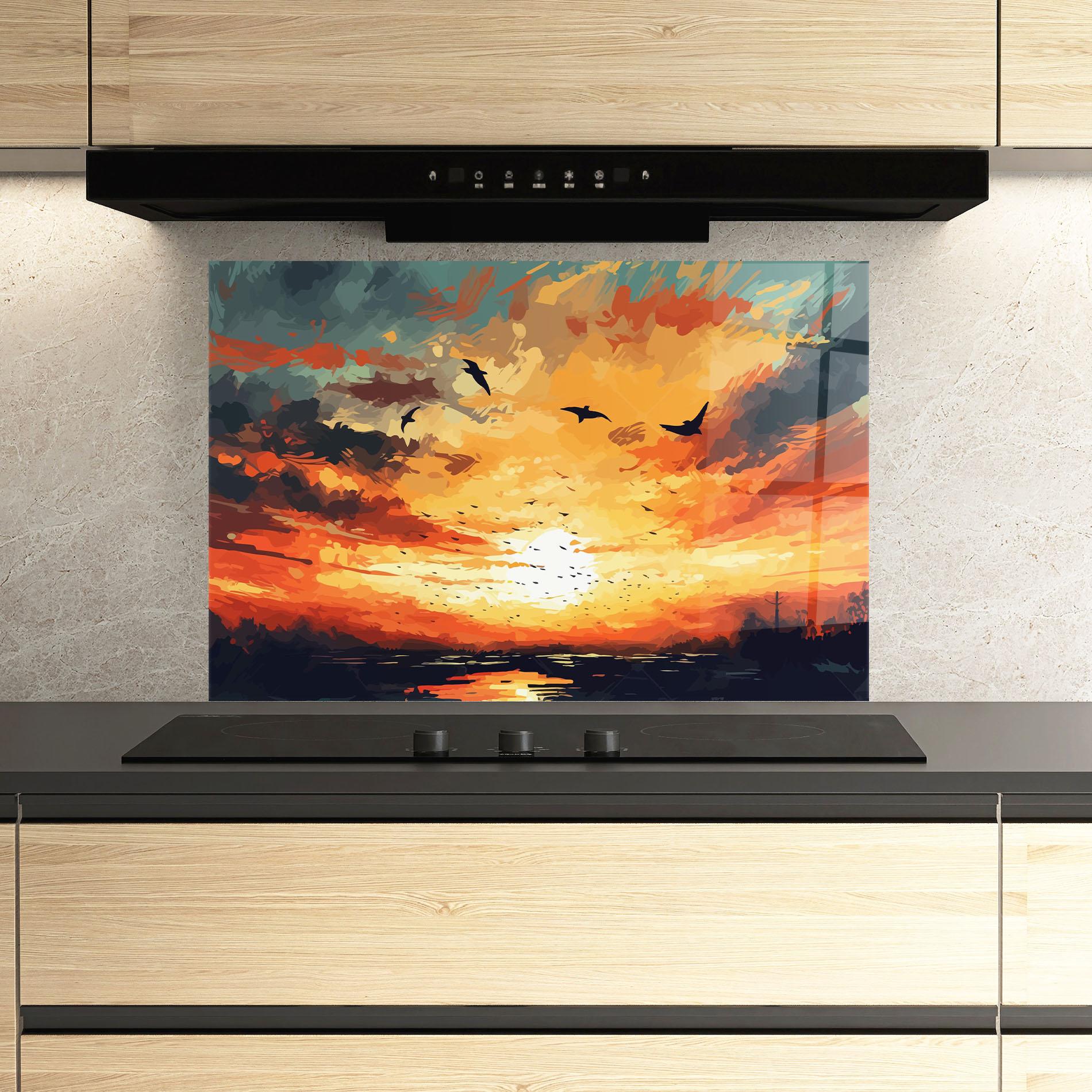Panou Sticla Bucatarie Orange Green Sunset mockup 3