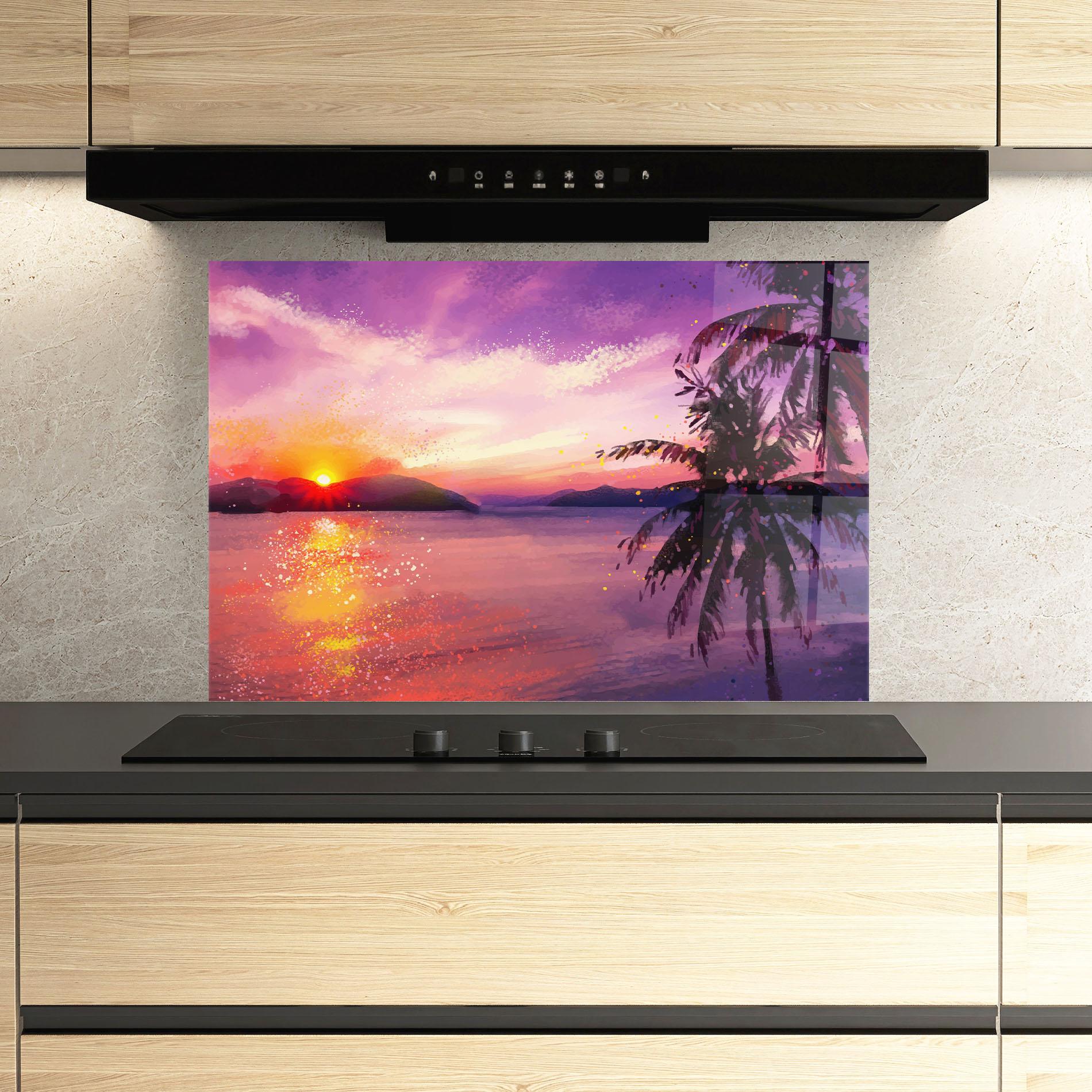 Panou Sticla Bucatarie Purple Sunrise Art mockup 3