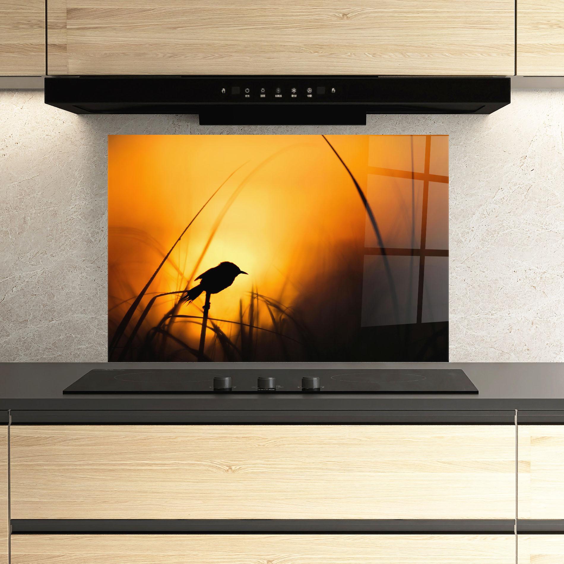 Panou Sticla Bucatarie Small Bird Sunset mockup 3